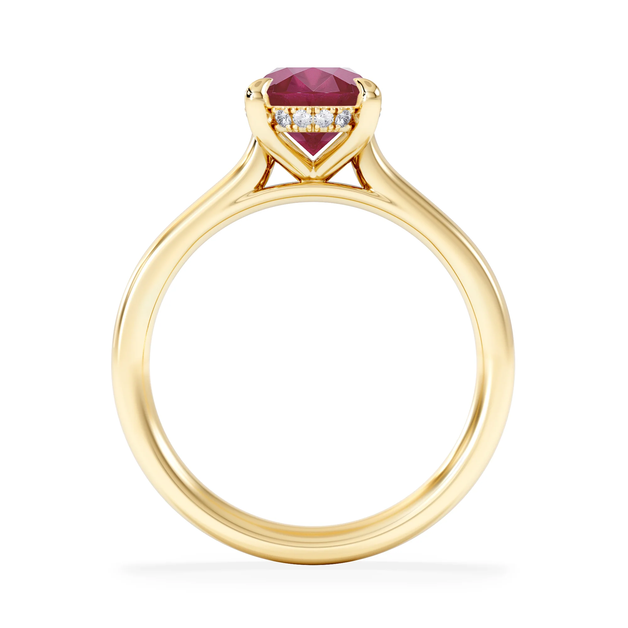 Amora 2.00ct Oval Cut Lab Ruby Hidden Halo Engagement Ring in 18K Yellow Gold - Image 3
