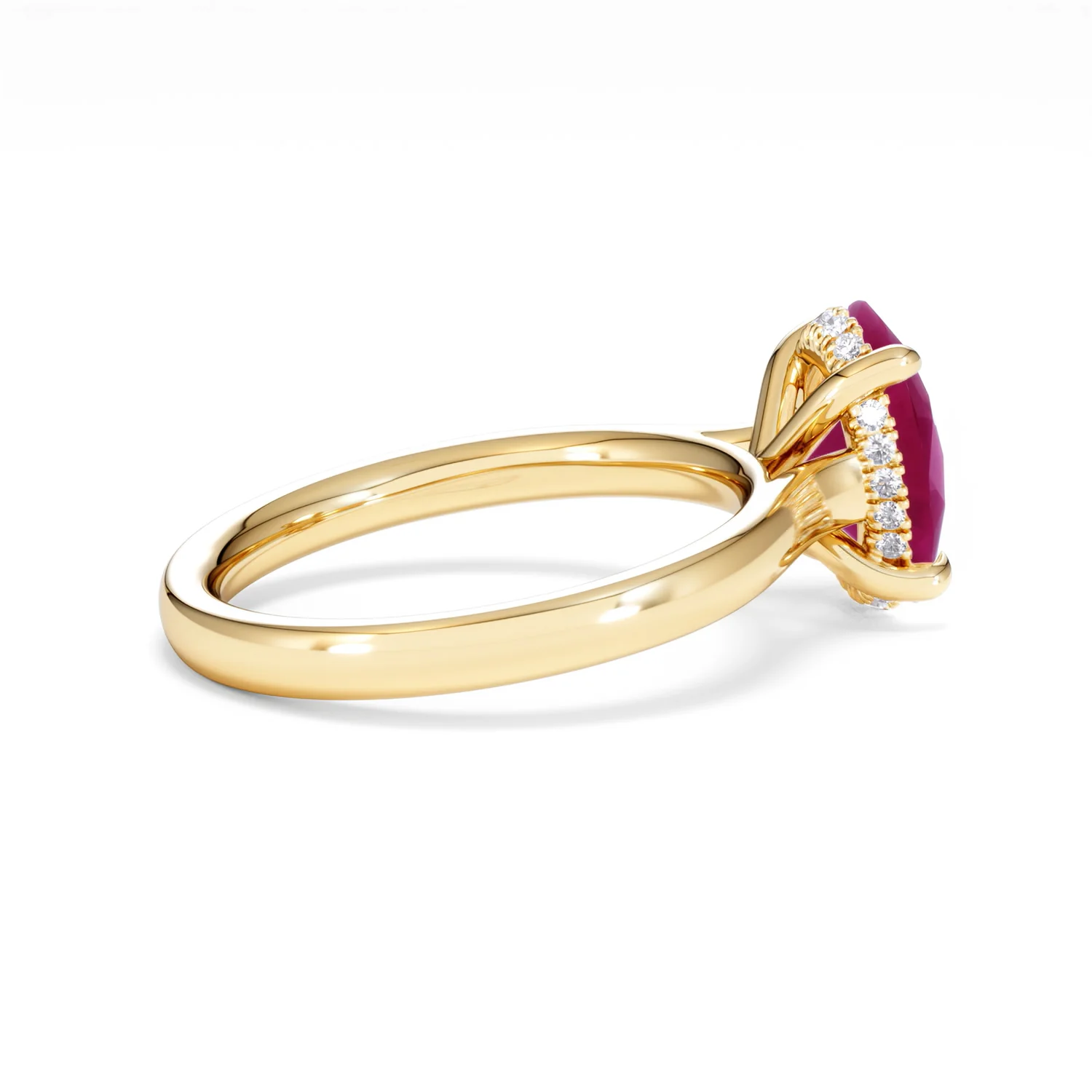 Amora 2.00ct Oval Cut Lab Ruby Hidden Halo Engagement Ring in 18K Yellow Gold - Image 33