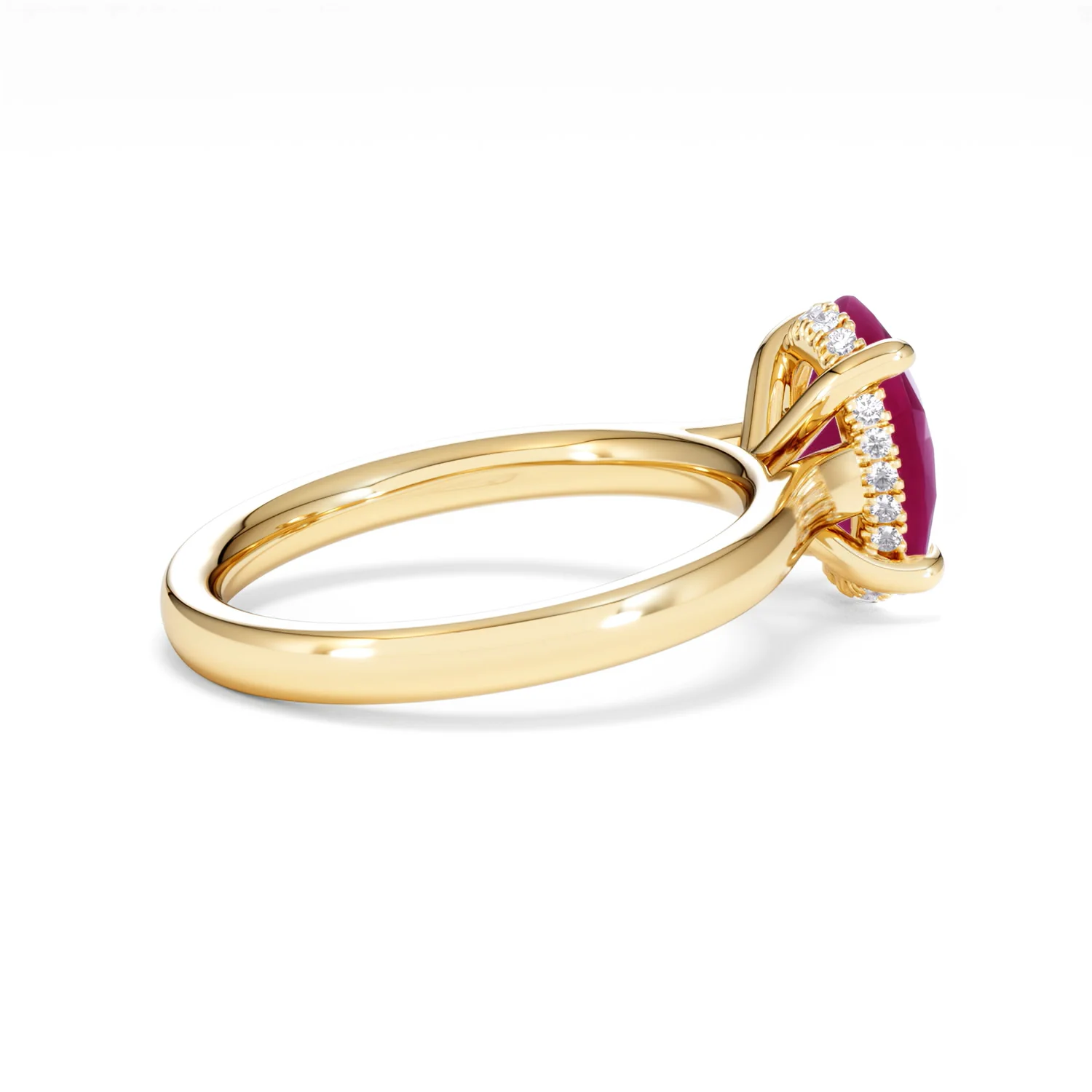 Amora 2.00ct Oval Cut Lab Ruby Hidden Halo Engagement Ring in 18K Yellow Gold - Image 34