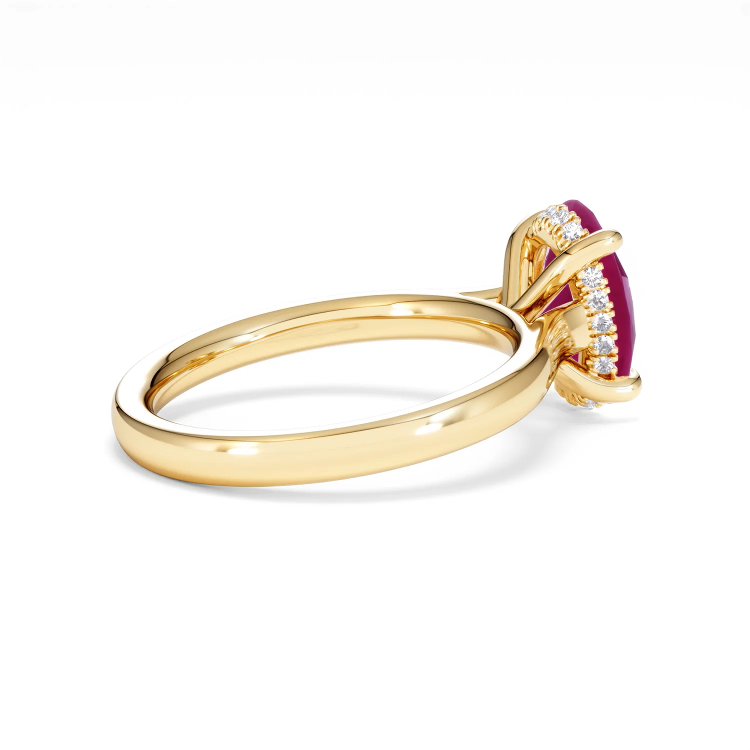 Amora 2.00ct Oval Cut Lab Ruby Hidden Halo Engagement Ring in 18K Yellow Gold - Image 35
