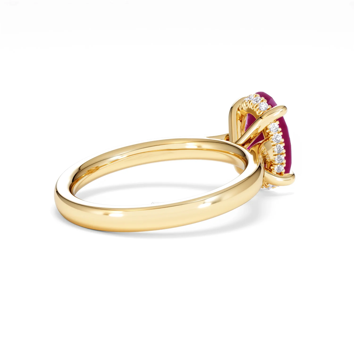 Amora 2.00ct Oval Cut Lab Ruby Hidden Halo Engagement Ring in 18K Yellow Gold - Image 37