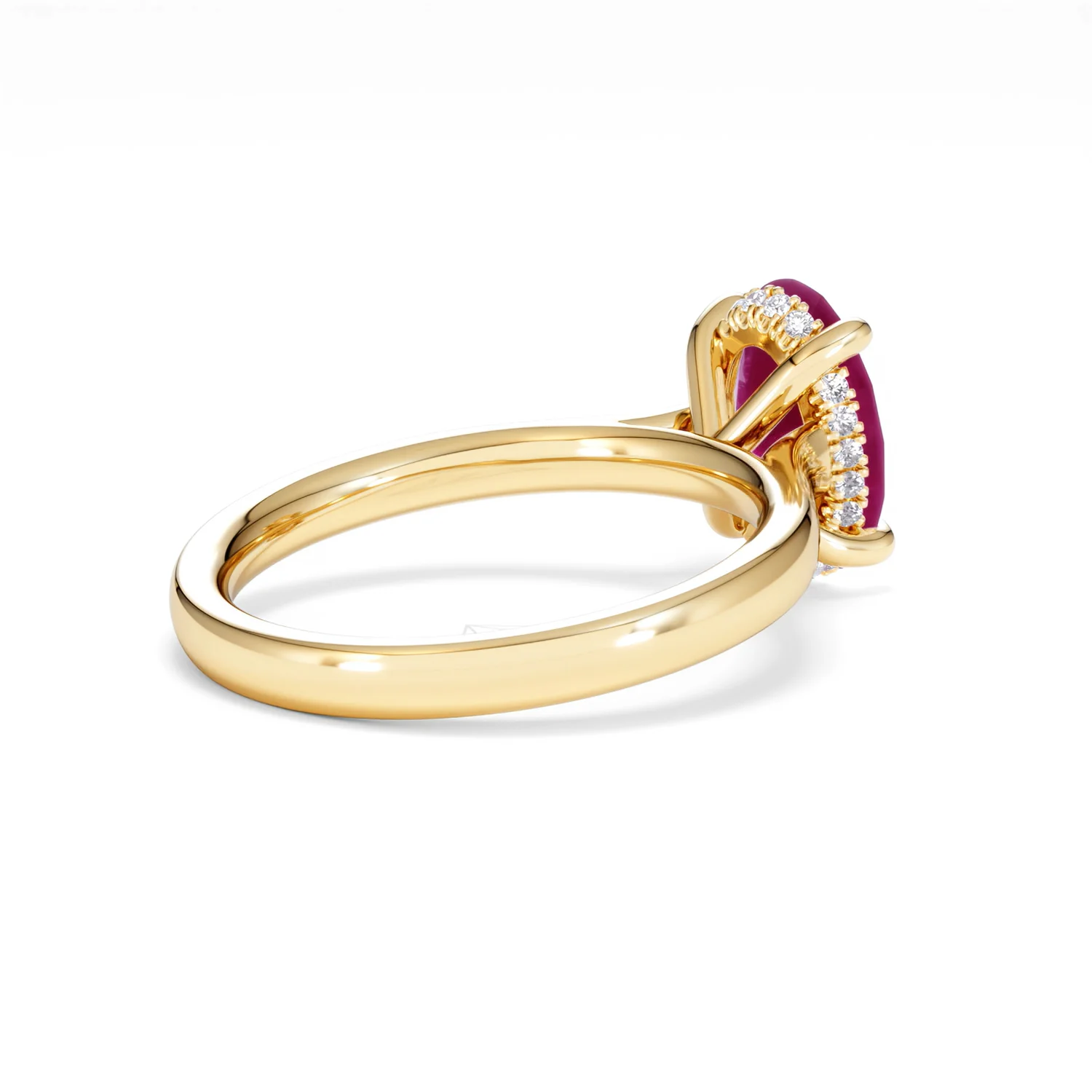 Amora 2.00ct Oval Cut Lab Ruby Hidden Halo Engagement Ring in 18K Yellow Gold - Image 38
