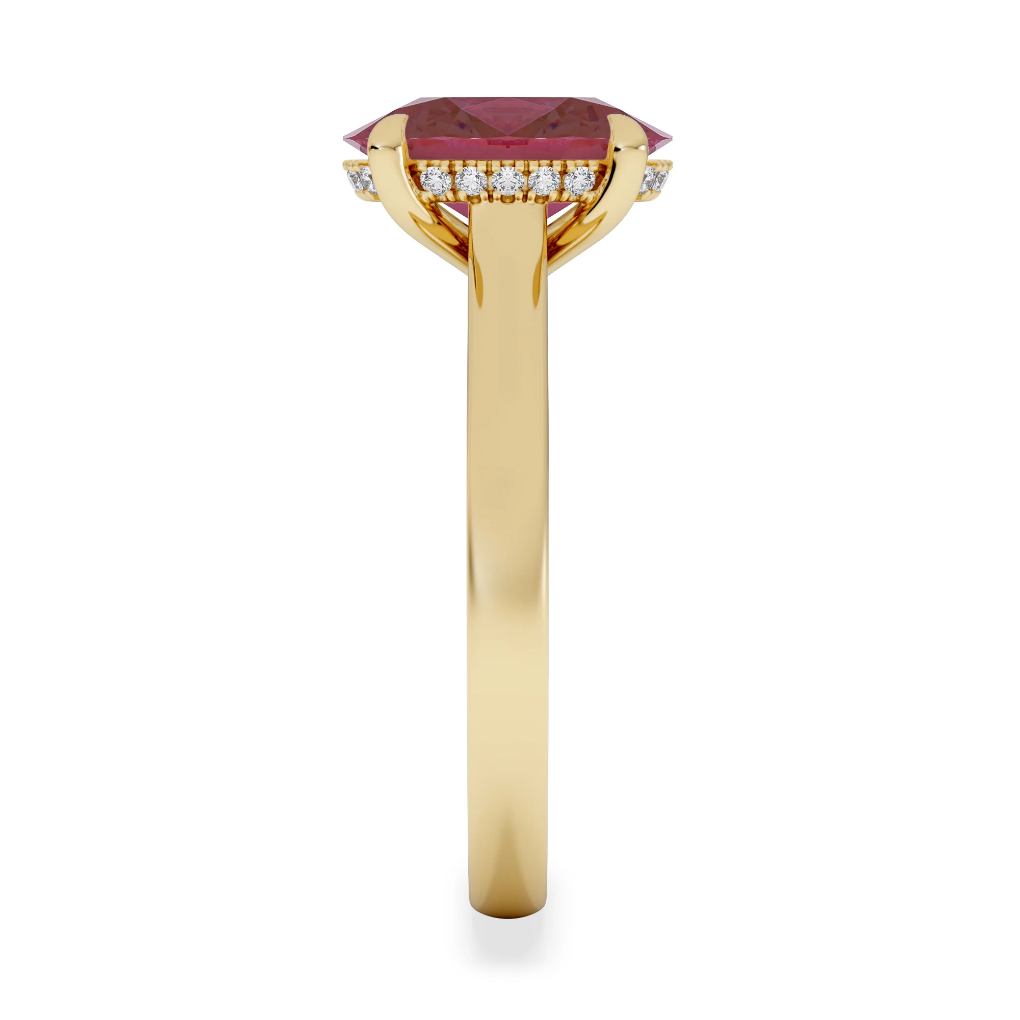 Amora 2.00ct Oval Cut Lab Ruby Hidden Halo Engagement Ring in 18K Yellow Gold - Image 5