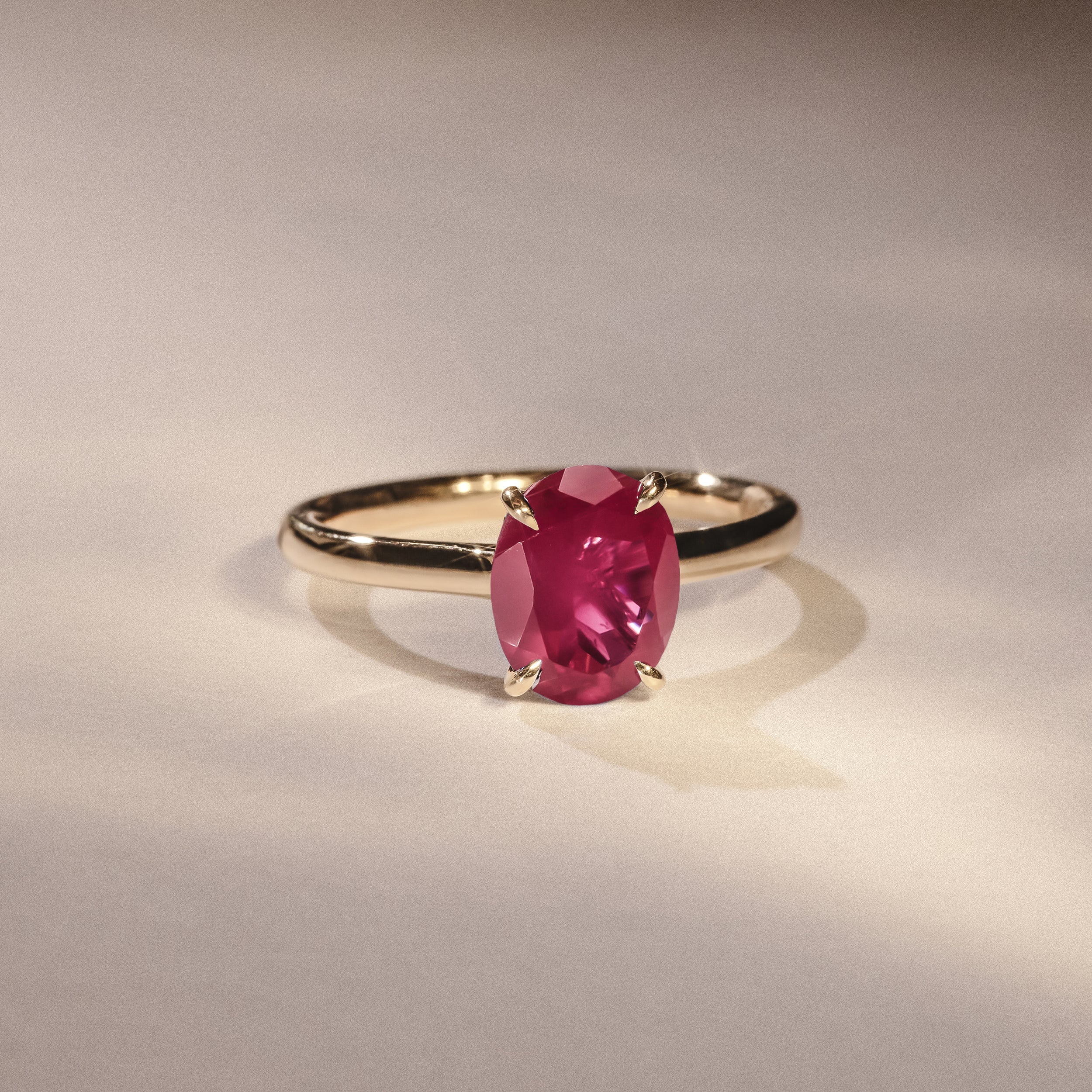 Amora 2.00ct Oval Cut Lab Ruby Hidden Halo Engagement Ring in 18K Yellow Gold - Image 6
