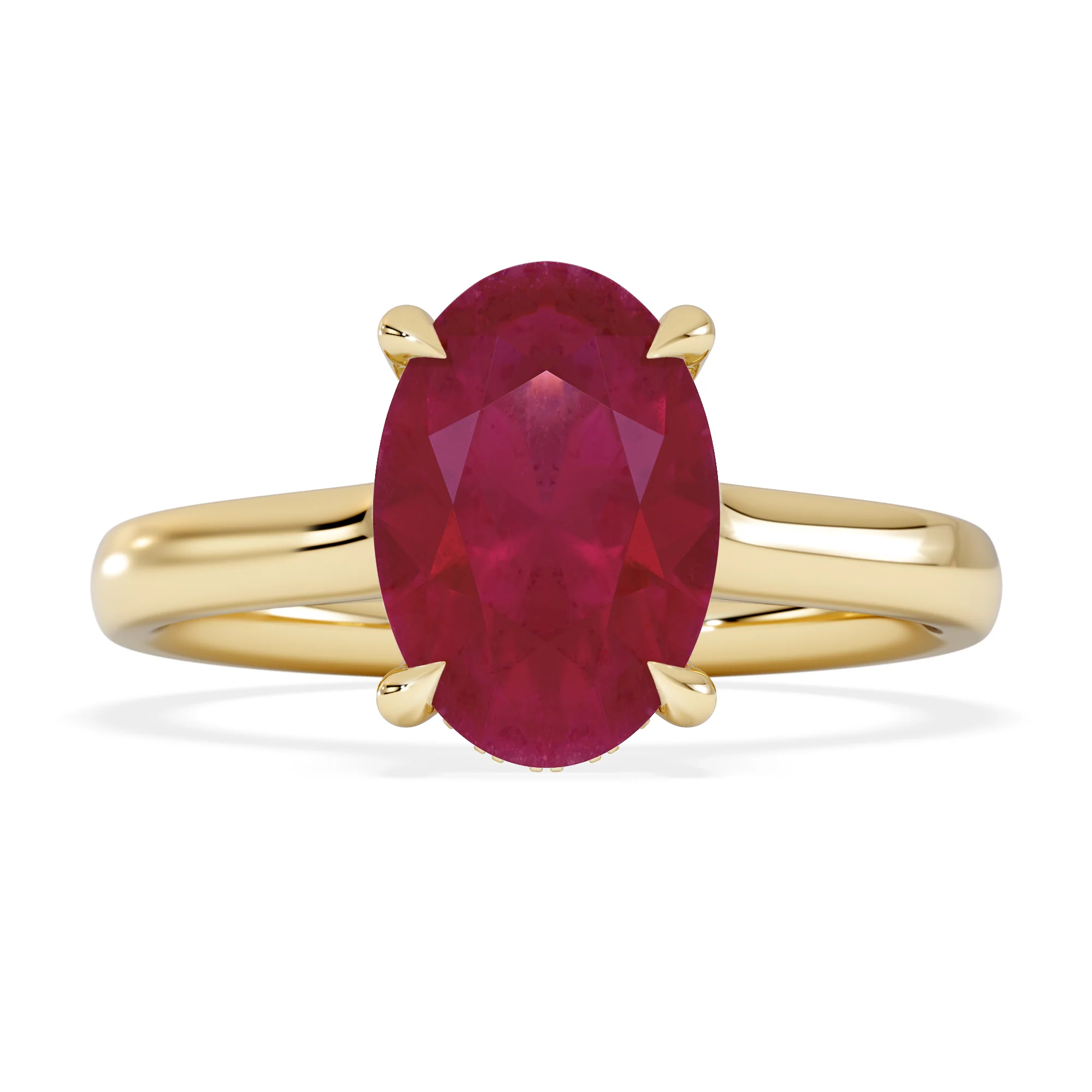 Amora 2.00ct Oval Cut Lab Ruby Hidden Halo Engagement Ring in 18K Yellow Gold - Image 7