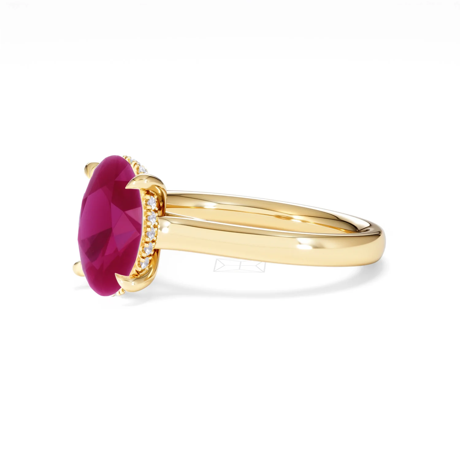 Amora 2.00ct Oval Cut Lab Ruby Hidden Halo Engagement Ring in 18K Yellow Gold - Image 78