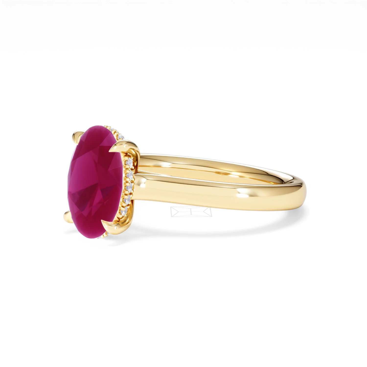 Amora 2.00ct Oval Cut Lab Ruby Hidden Halo Engagement Ring in 18K Yellow Gold - Image 79
