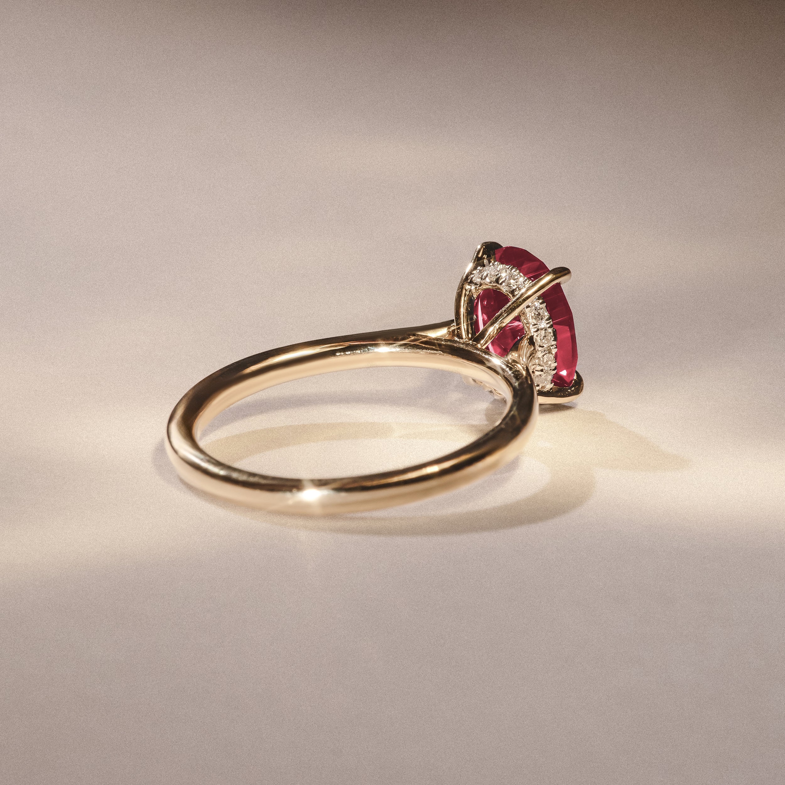 Amora 2.00ct Oval Cut Lab Ruby Hidden Halo Engagement Ring in 18K Yellow Gold - Image 8
