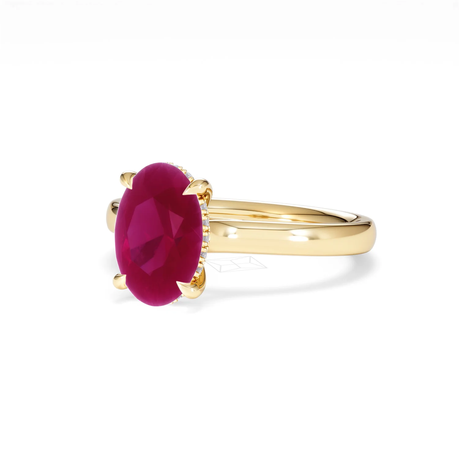 Amora 2.00ct Oval Cut Lab Ruby Hidden Halo Engagement Ring in 18K Yellow Gold - Image 83