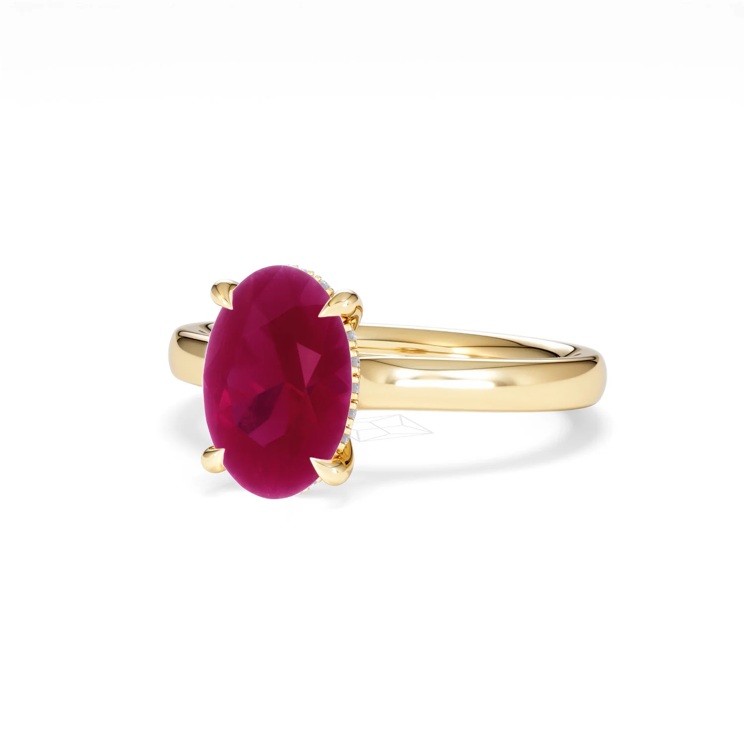 Amora 2.00ct Oval Cut Lab Ruby Hidden Halo Engagement Ring in 18K Yellow Gold - Image 84