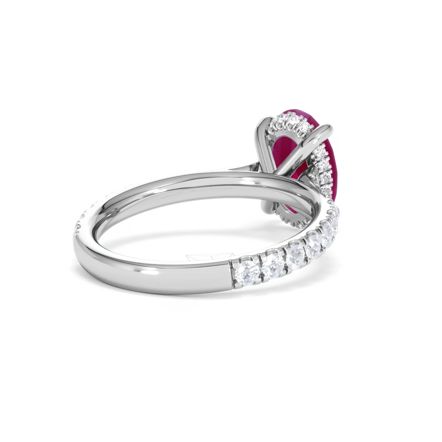 Amora 2.00ct Oval Cut Lab Ruby Hidden Halo Engagement Ring with Side Stones in 18K White Gold - Image 41