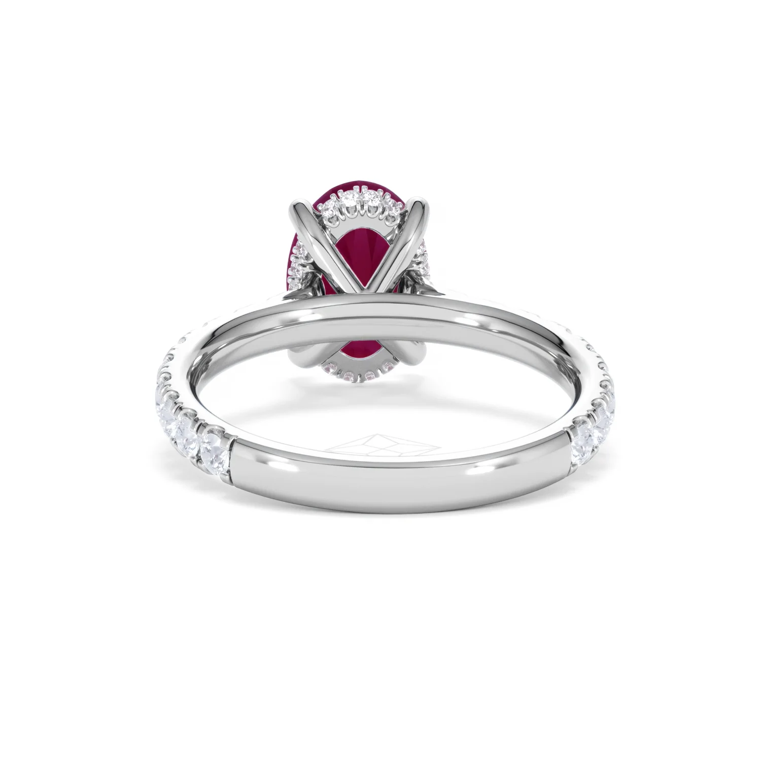 Amora 2.00ct Oval Cut Lab Ruby Hidden Halo Engagement Ring with Side Stones in 18K White Gold - Image 50