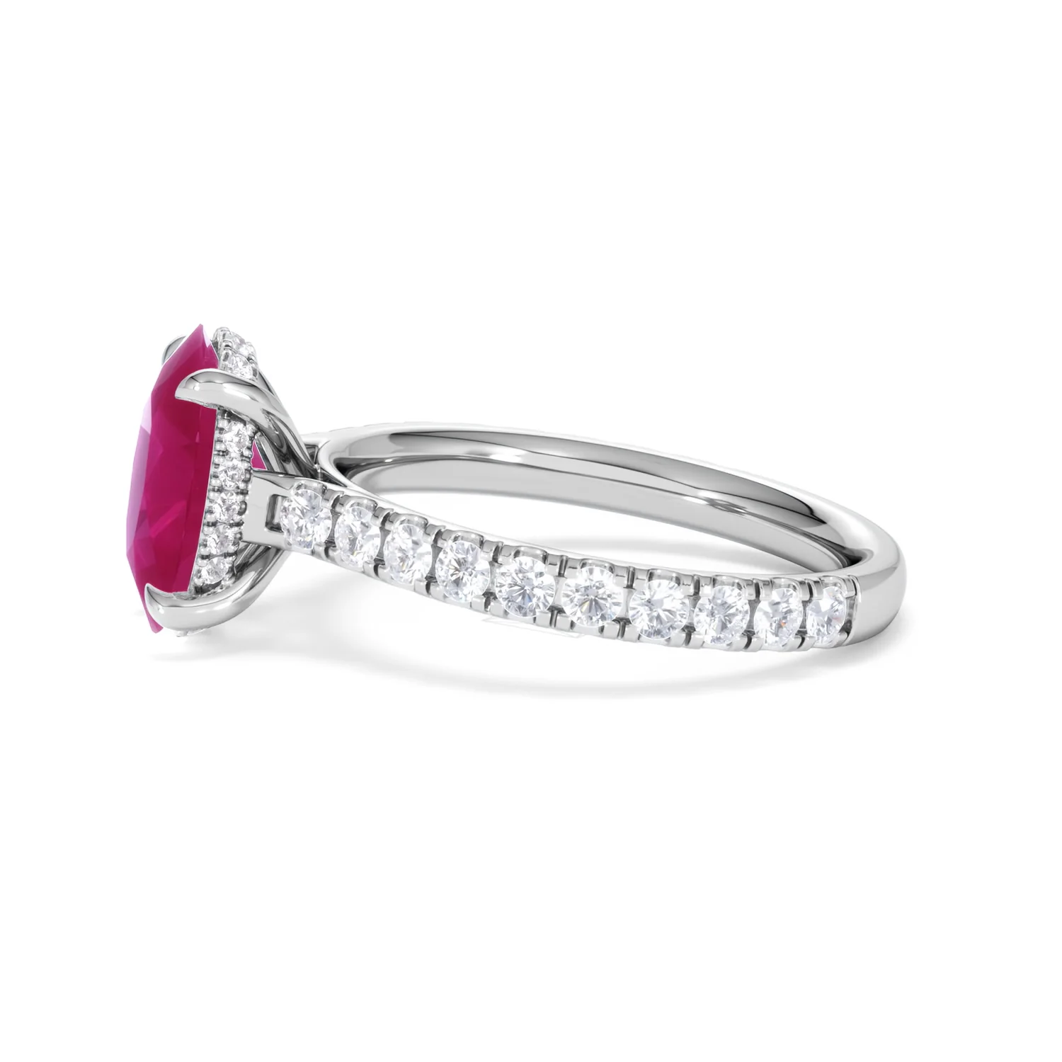 Amora 2.00ct Oval Cut Lab Ruby Hidden Halo Engagement Ring with Side Stones in 18K White Gold - Image 71