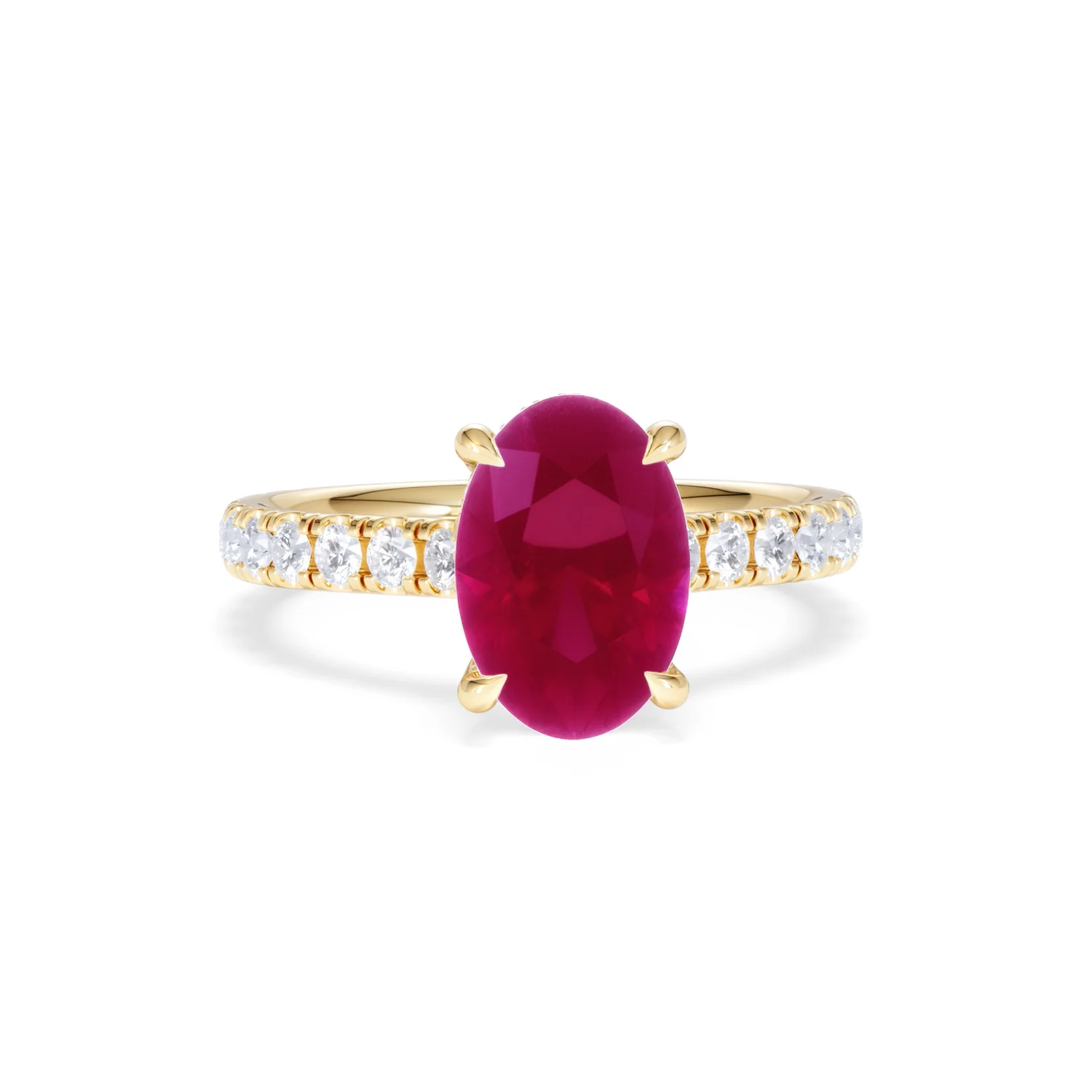 Amora 2.00ct Oval Cut Lab Ruby Hidden Halo Engagement with Side Stones Ring in 18K Yellow Gold - Image 10