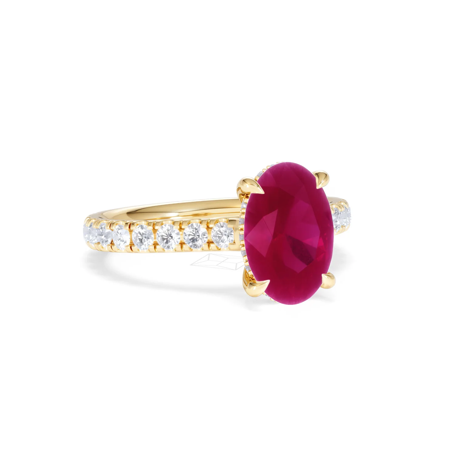 Amora 2.00ct Oval Cut Lab Ruby Hidden Halo Engagement with Side Stones Ring in 18K Yellow Gold - Image 14