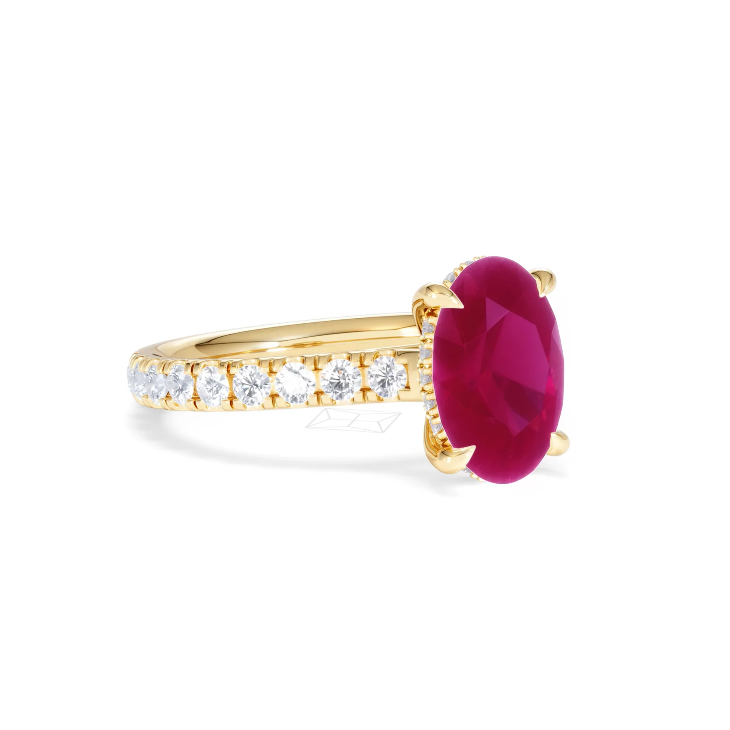 Amora 2.00ct Oval Cut Lab Ruby Hidden Halo Engagement with Side Stones Ring in 18K Yellow Gold - Image 16