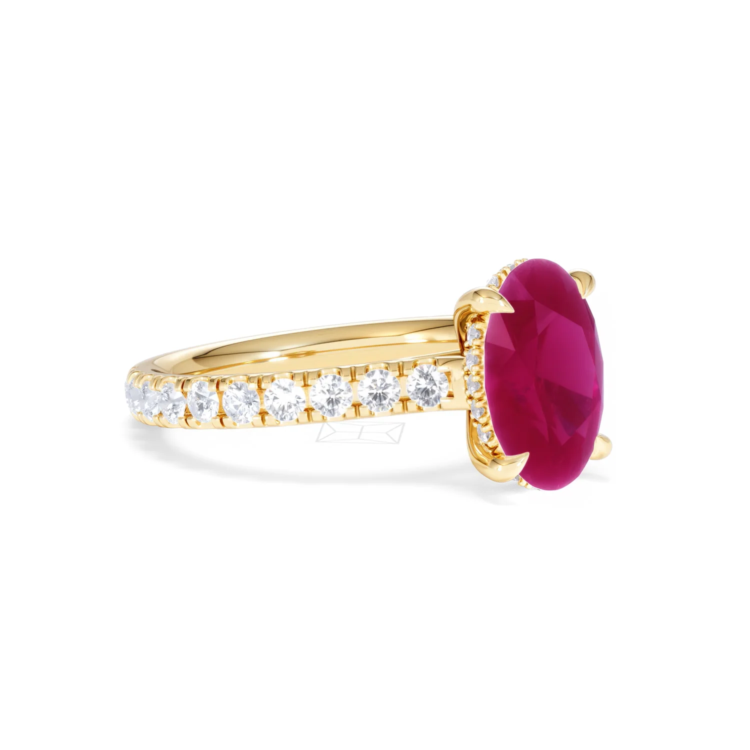 Amora 2.00ct Oval Cut Lab Ruby Hidden Halo Engagement with Side Stones Ring in 18K Yellow Gold - Image 18