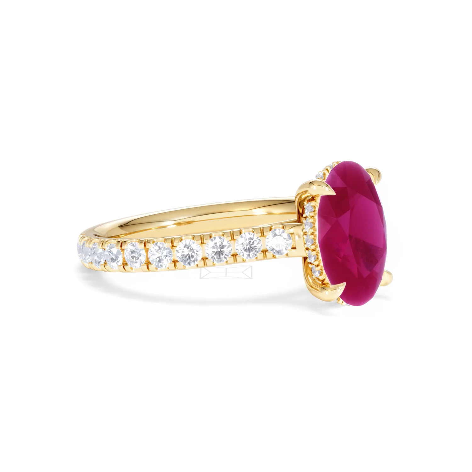 Amora 2.00ct Oval Cut Lab Ruby Hidden Halo Engagement with Side Stones Ring in 18K Yellow Gold - Image 19