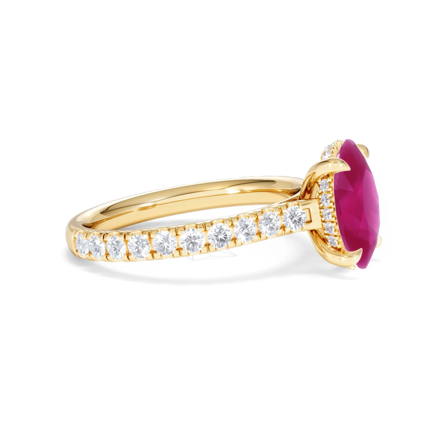 Amora 2.00ct Oval Cut Lab Ruby Hidden Halo Engagement with Side Stones Ring in 18K Yellow Gold - Image 24