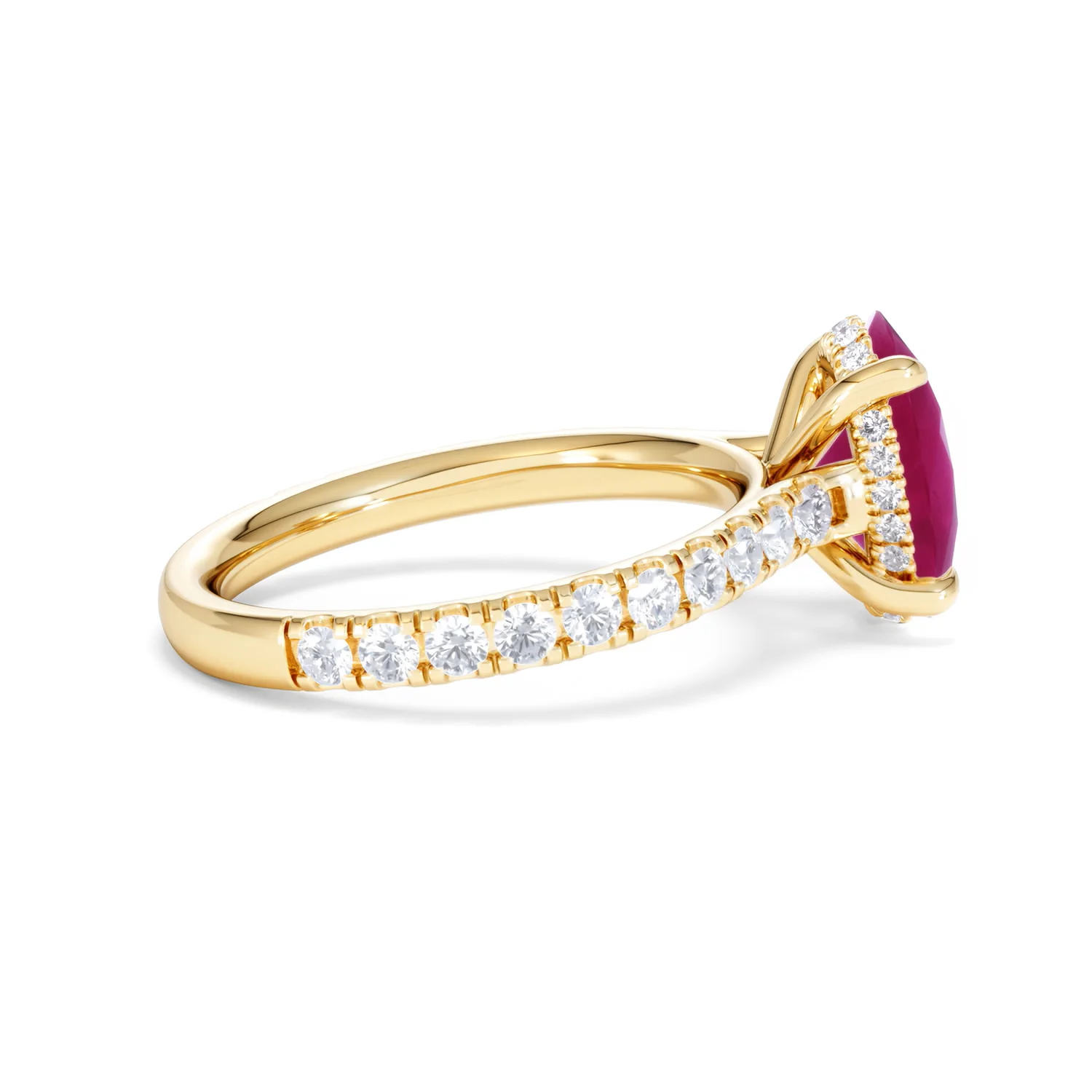 Amora 2.00ct Oval Cut Lab Ruby Hidden Halo Engagement with Side Stones Ring in 18K Yellow Gold - Image 31