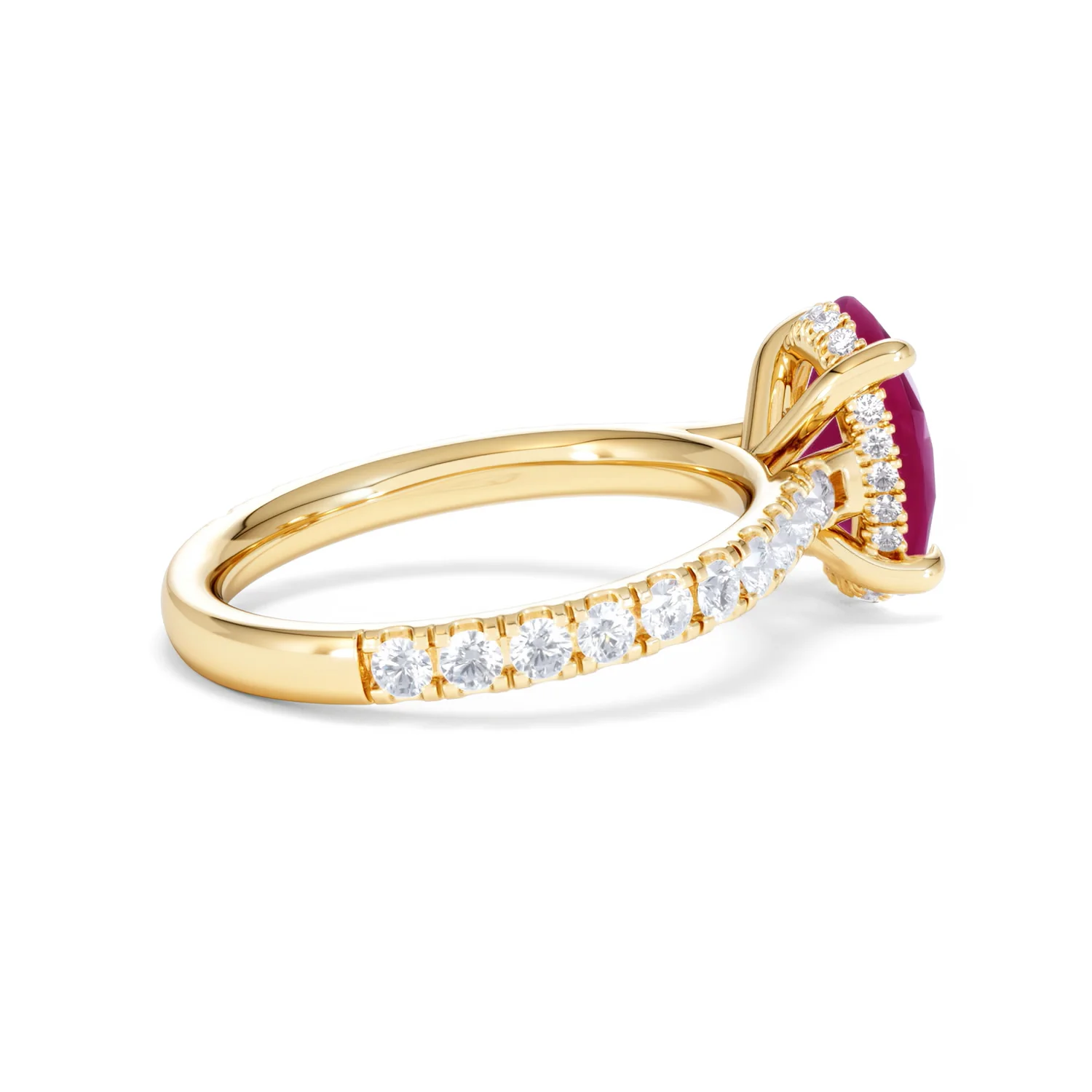 Amora 2.00ct Oval Cut Lab Ruby Hidden Halo Engagement with Side Stones Ring in 18K Yellow Gold - Image 34