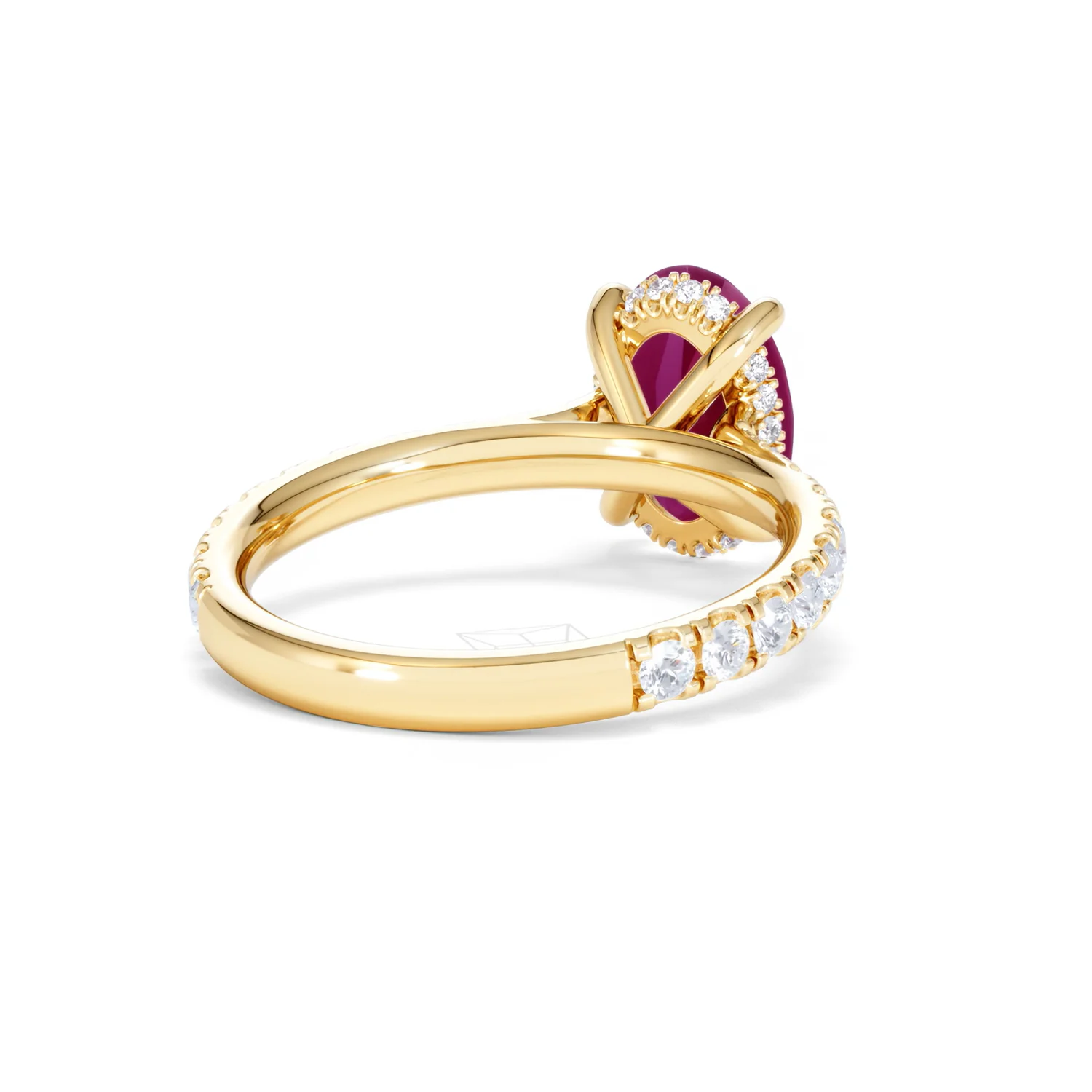 Amora 2.00ct Oval Cut Lab Ruby Hidden Halo Engagement with Side Stones Ring in 18K Yellow Gold - Image 43