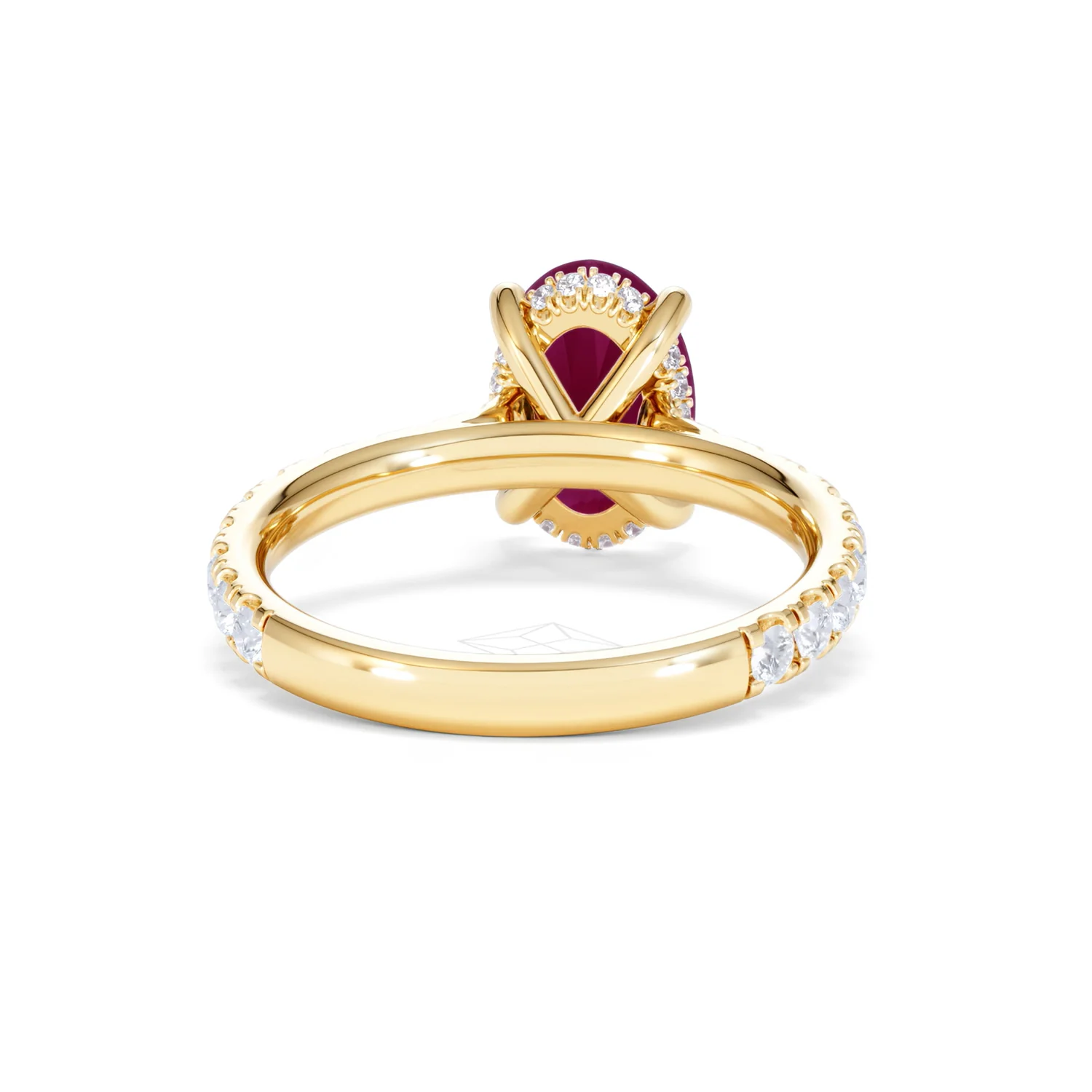 Amora 2.00ct Oval Cut Lab Ruby Hidden Halo Engagement with Side Stones Ring in 18K Yellow Gold - Image 47