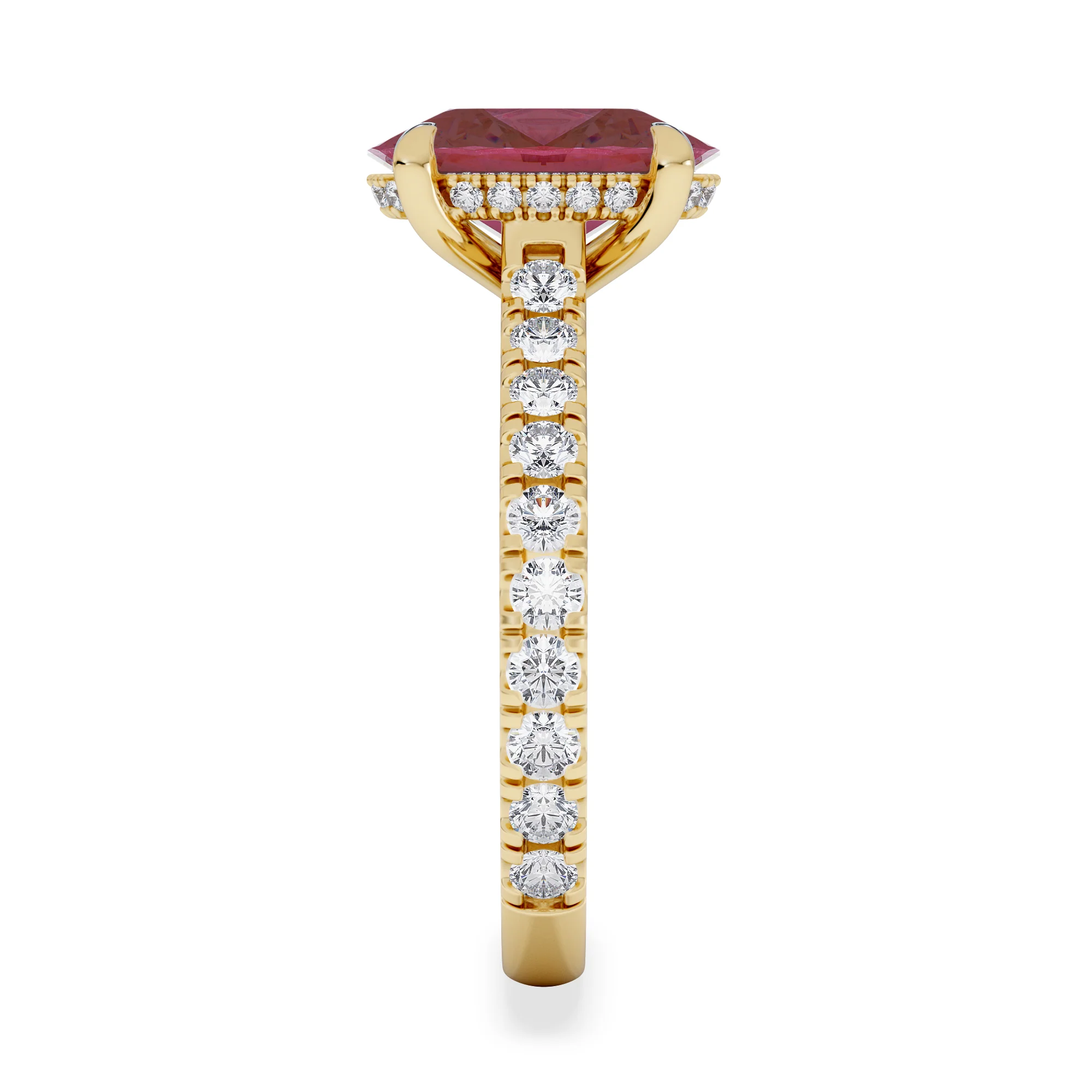 Amora 2.00ct Oval Cut Lab Ruby Hidden Halo Engagement with Side Stones Ring in 18K Yellow Gold - Image 5