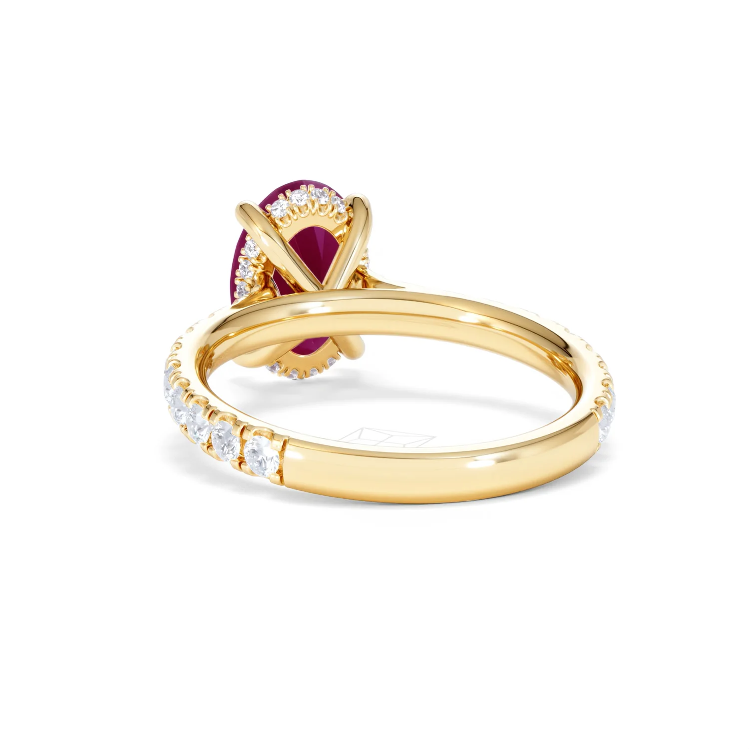 Amora 2.00ct Oval Cut Lab Ruby Hidden Halo Engagement with Side Stones Ring in 18K Yellow Gold - Image 53