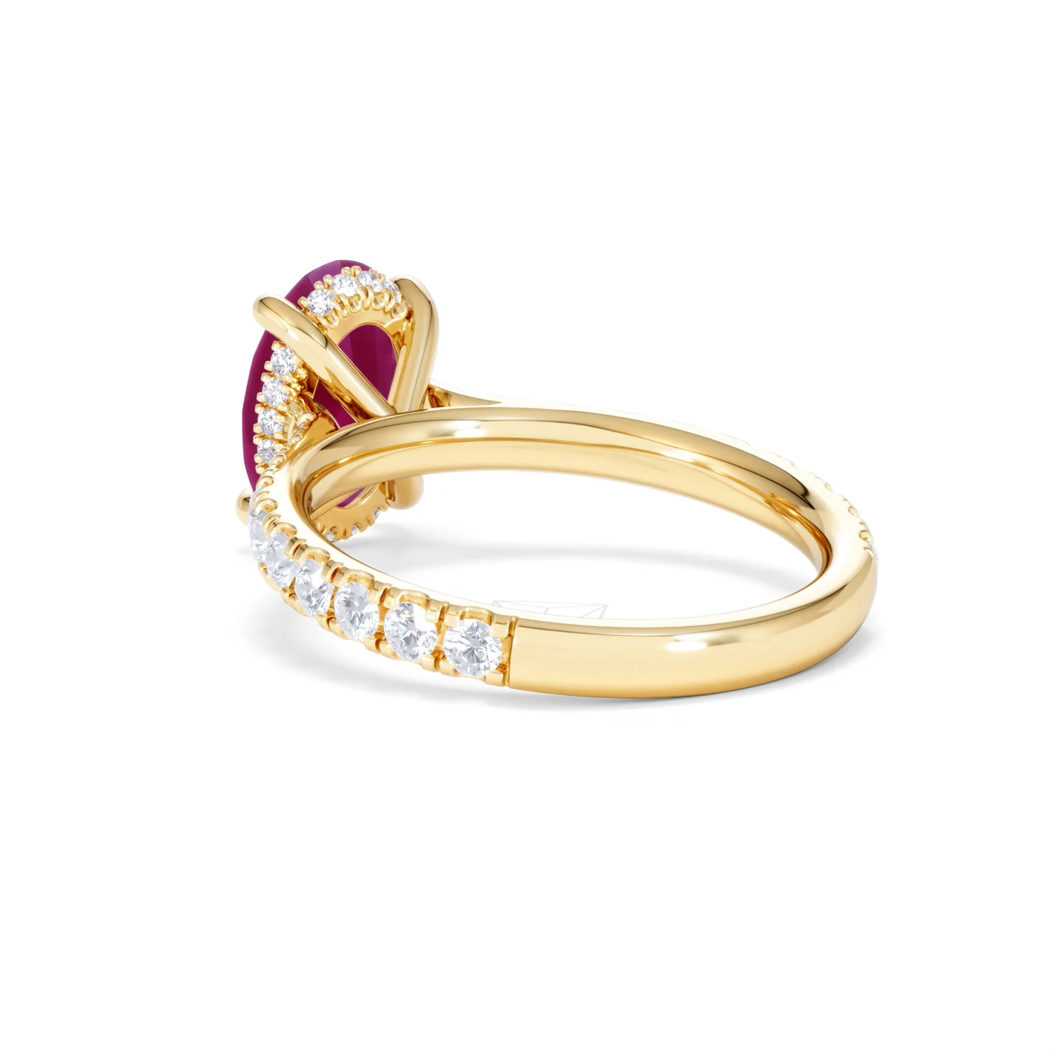 Amora 2.00ct Oval Cut Lab Ruby Hidden Halo Engagement with Side Stones Ring in 18K Yellow Gold - Image 57