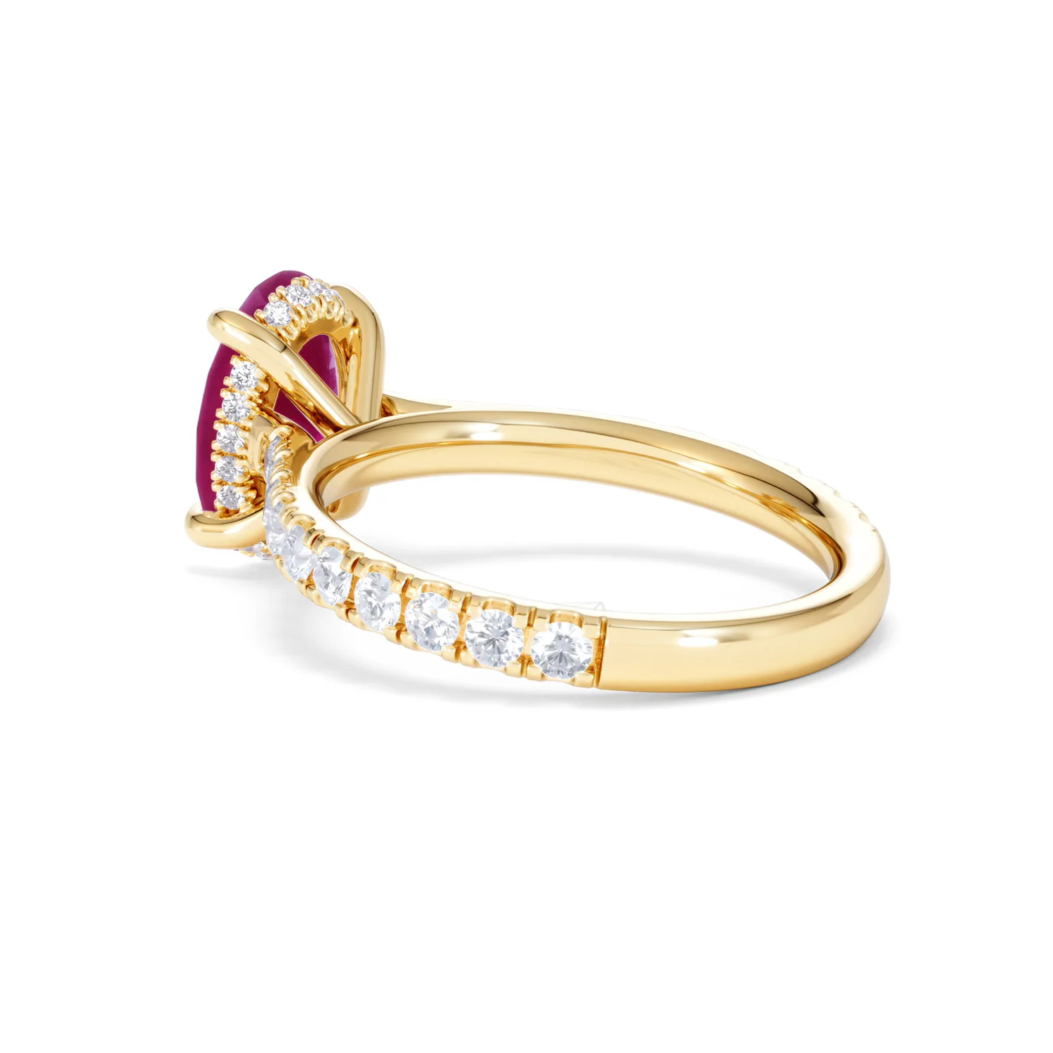 Amora 2.00ct Oval Cut Lab Ruby Hidden Halo Engagement with Side Stones Ring in 18K Yellow Gold - Image 60