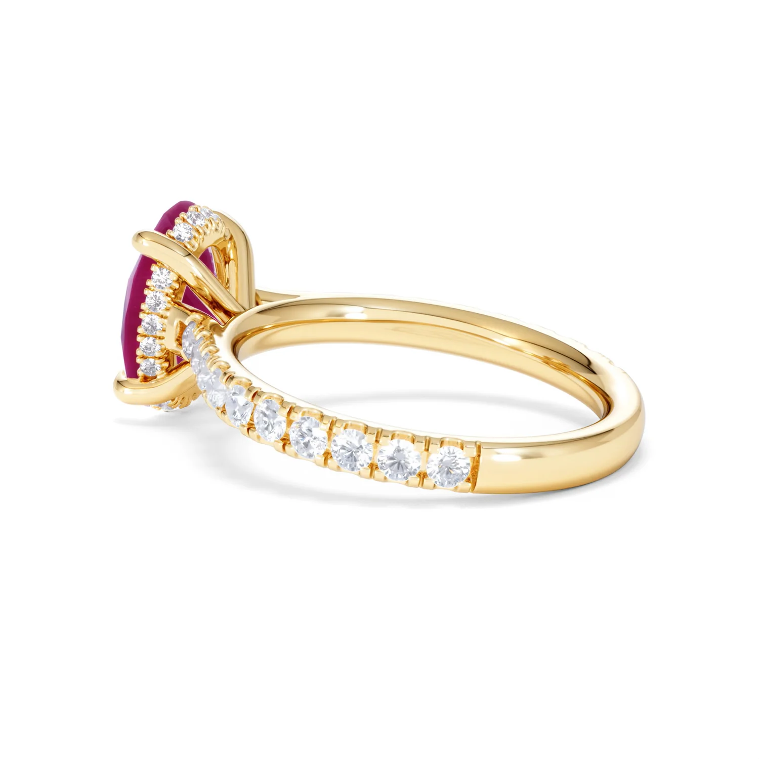 Amora 2.00ct Oval Cut Lab Ruby Hidden Halo Engagement with Side Stones Ring in 18K Yellow Gold - Image 62