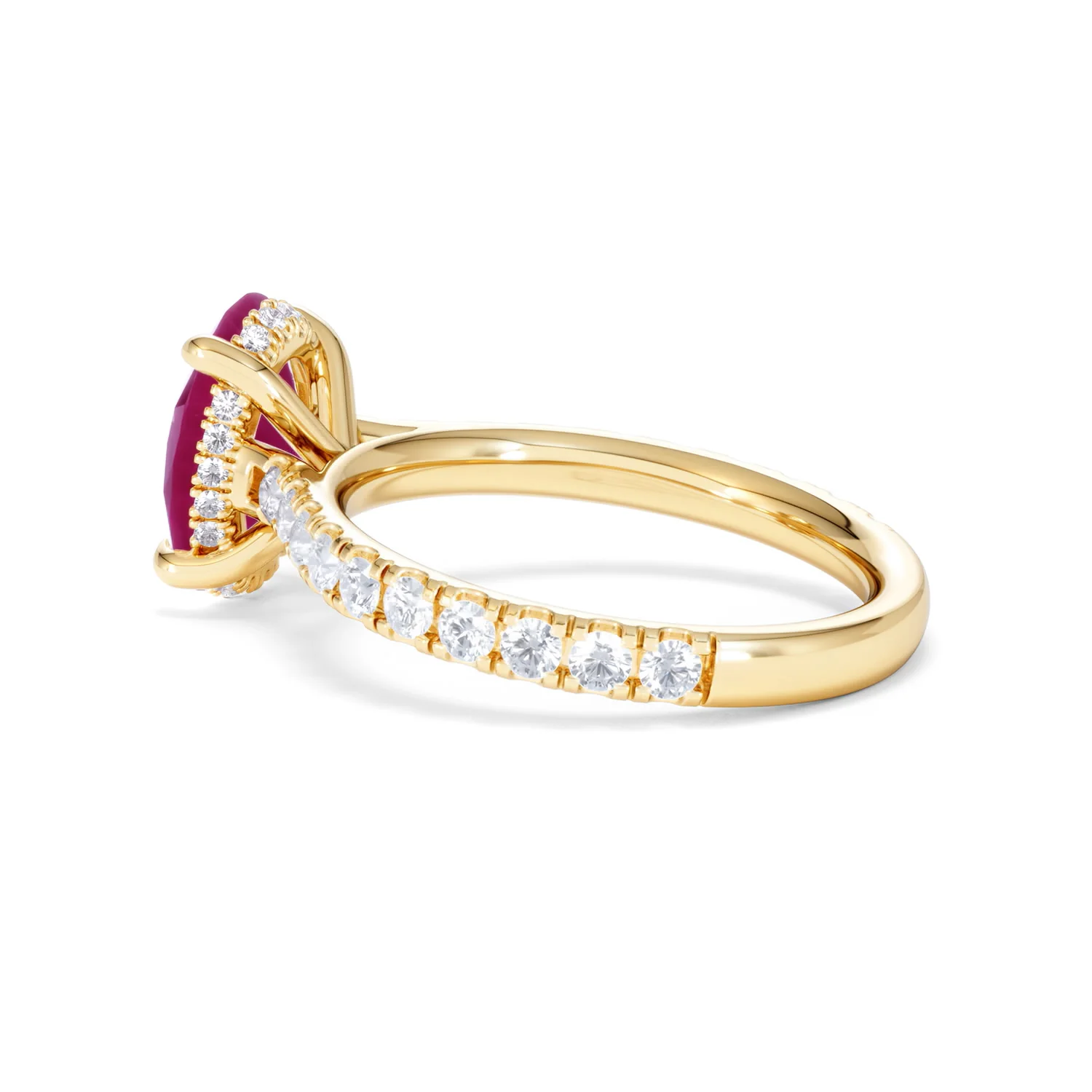 Amora 2.00ct Oval Cut Lab Ruby Hidden Halo Engagement with Side Stones Ring in 18K Yellow Gold - Image 63