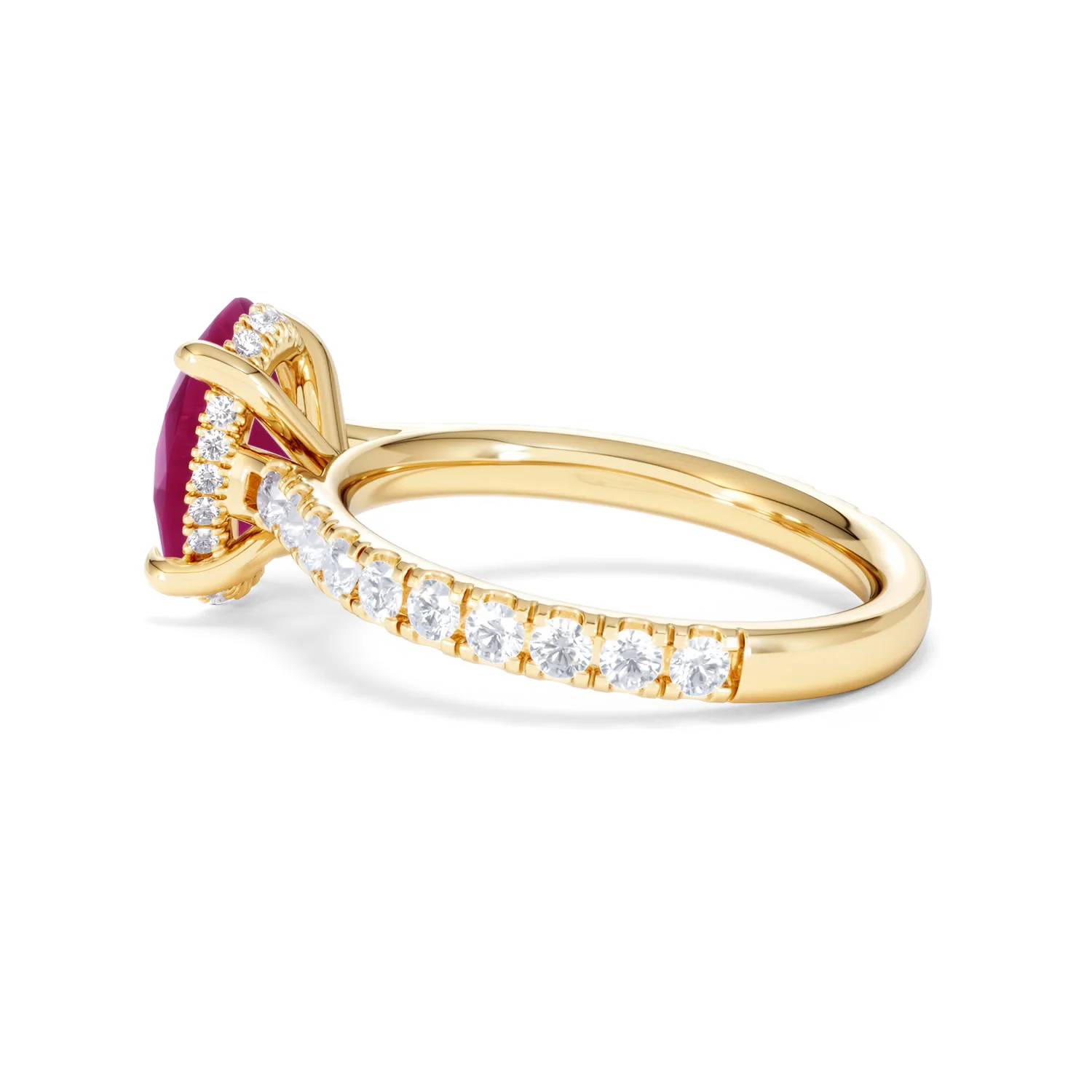 Amora 2.00ct Oval Cut Lab Ruby Hidden Halo Engagement with Side Stones Ring in 18K Yellow Gold - Image 64