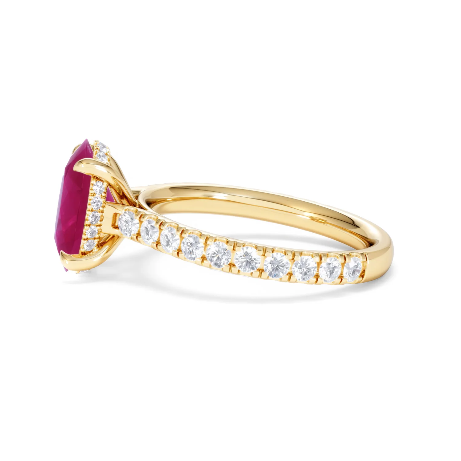 Amora 2.00ct Oval Cut Lab Ruby Hidden Halo Engagement with Side Stones Ring in 18K Yellow Gold - Image 70