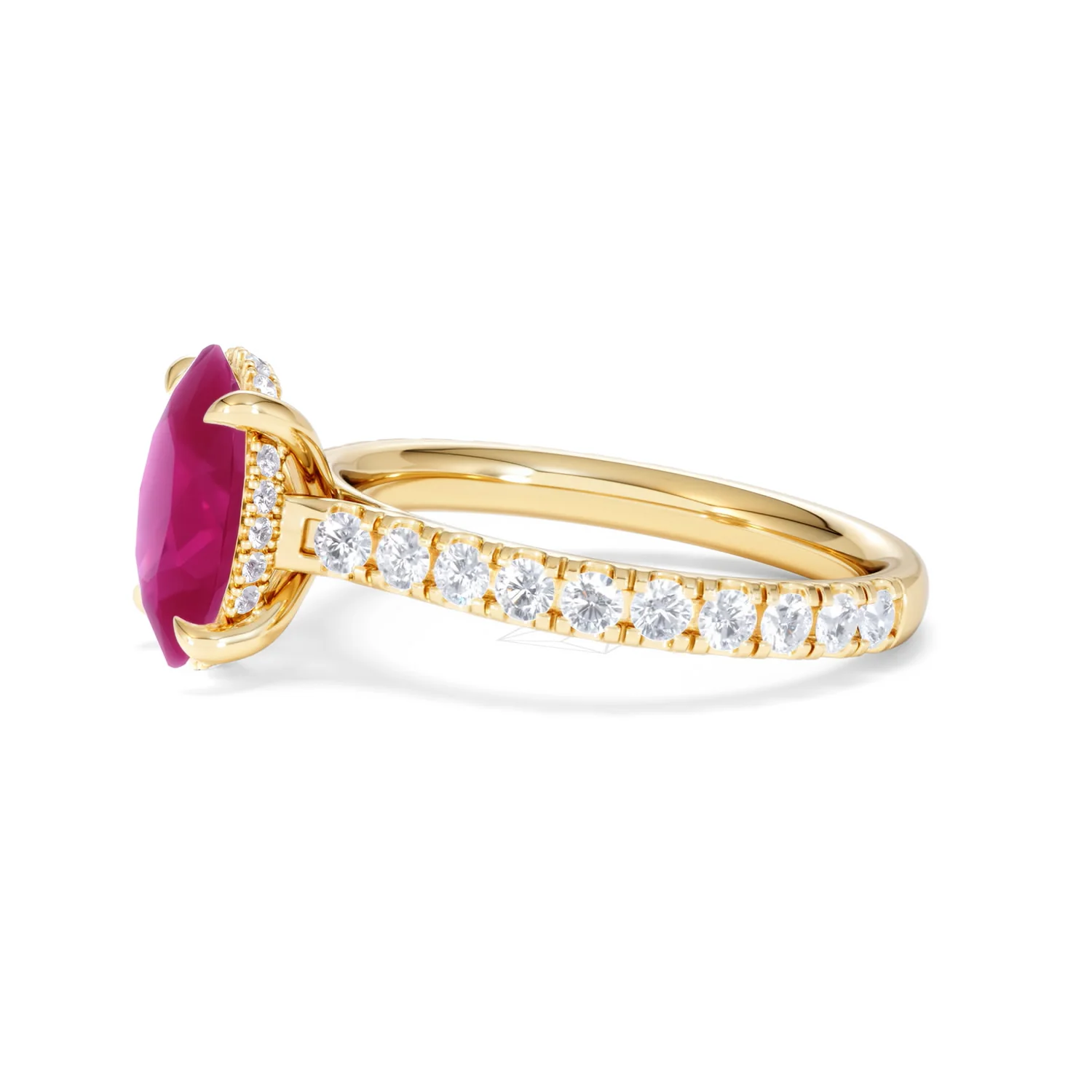 Amora 2.00ct Oval Cut Lab Ruby Hidden Halo Engagement with Side Stones Ring in 18K Yellow Gold - Image 73