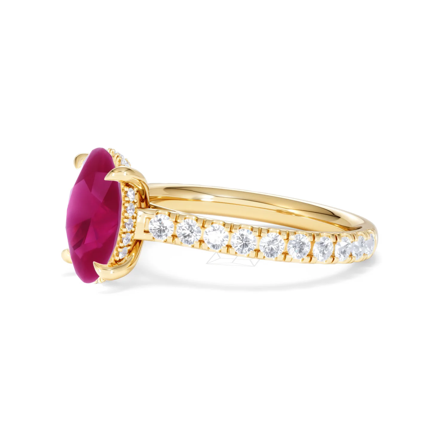Amora 2.00ct Oval Cut Lab Ruby Hidden Halo Engagement with Side Stones Ring in 18K Yellow Gold - Image 76