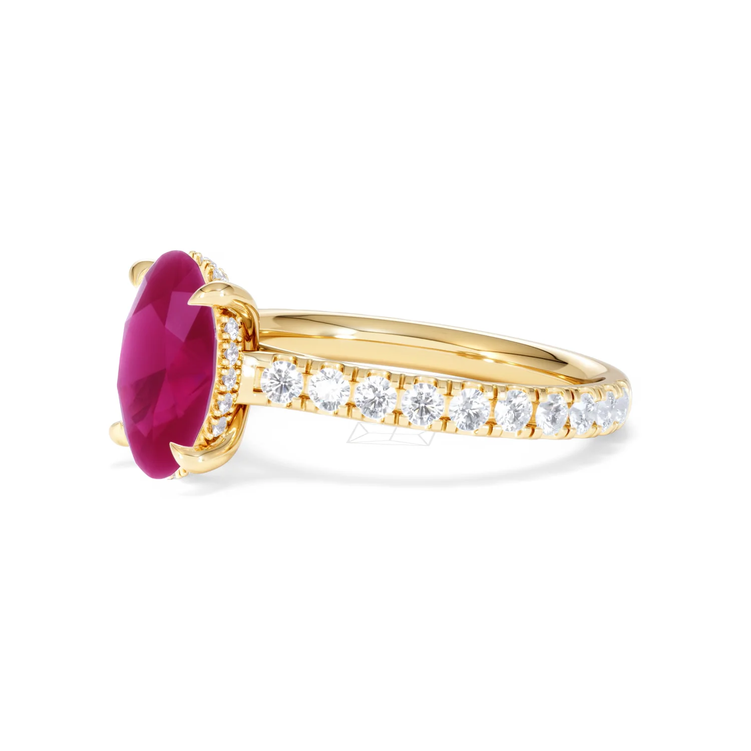 Amora 2.00ct Oval Cut Lab Ruby Hidden Halo Engagement with Side Stones Ring in 18K Yellow Gold - Image 77