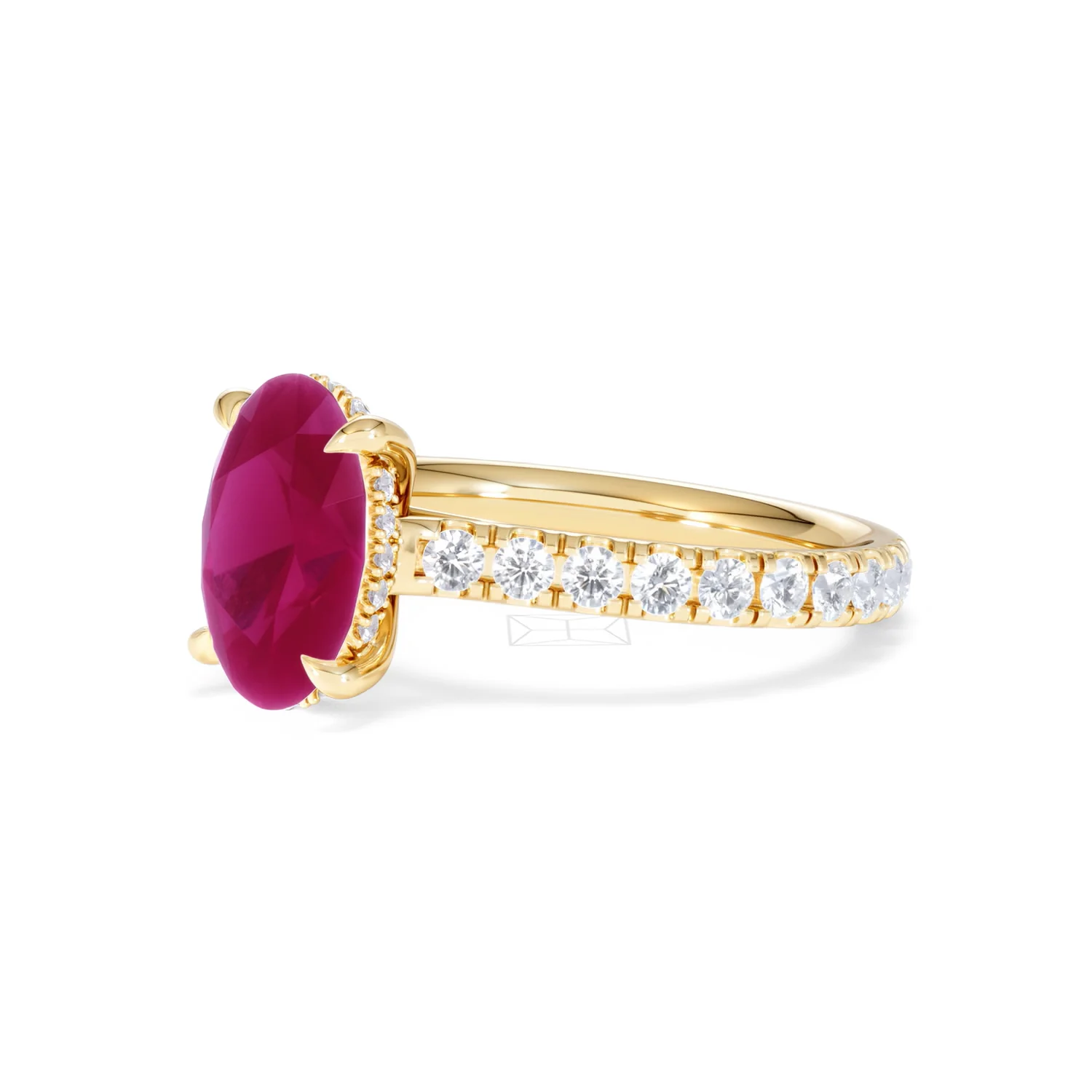 Amora 2.00ct Oval Cut Lab Ruby Hidden Halo Engagement with Side Stones Ring in 18K Yellow Gold - Image 79