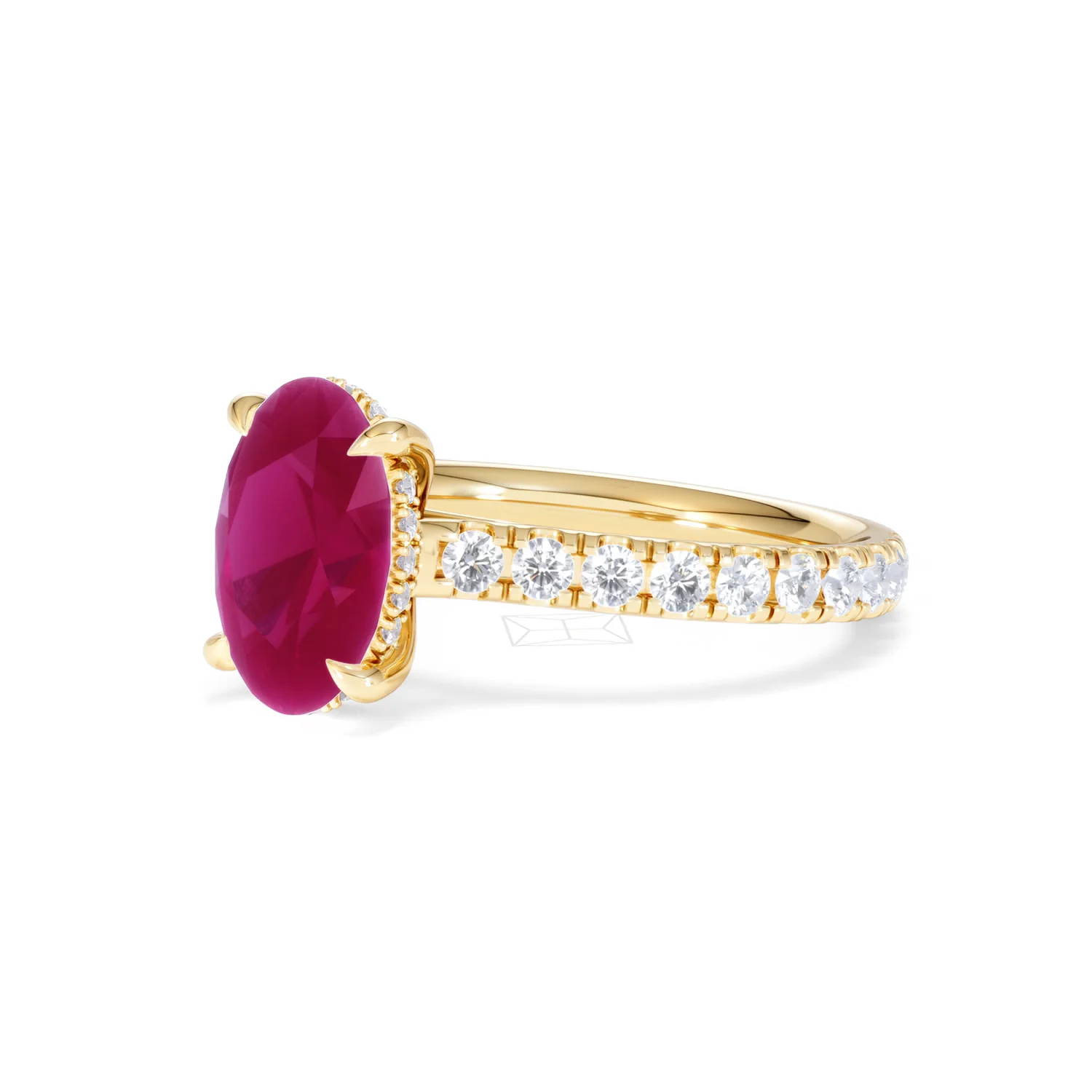 Amora 2.00ct Oval Cut Lab Ruby Hidden Halo Engagement with Side Stones Ring in 18K Yellow Gold - Image 80