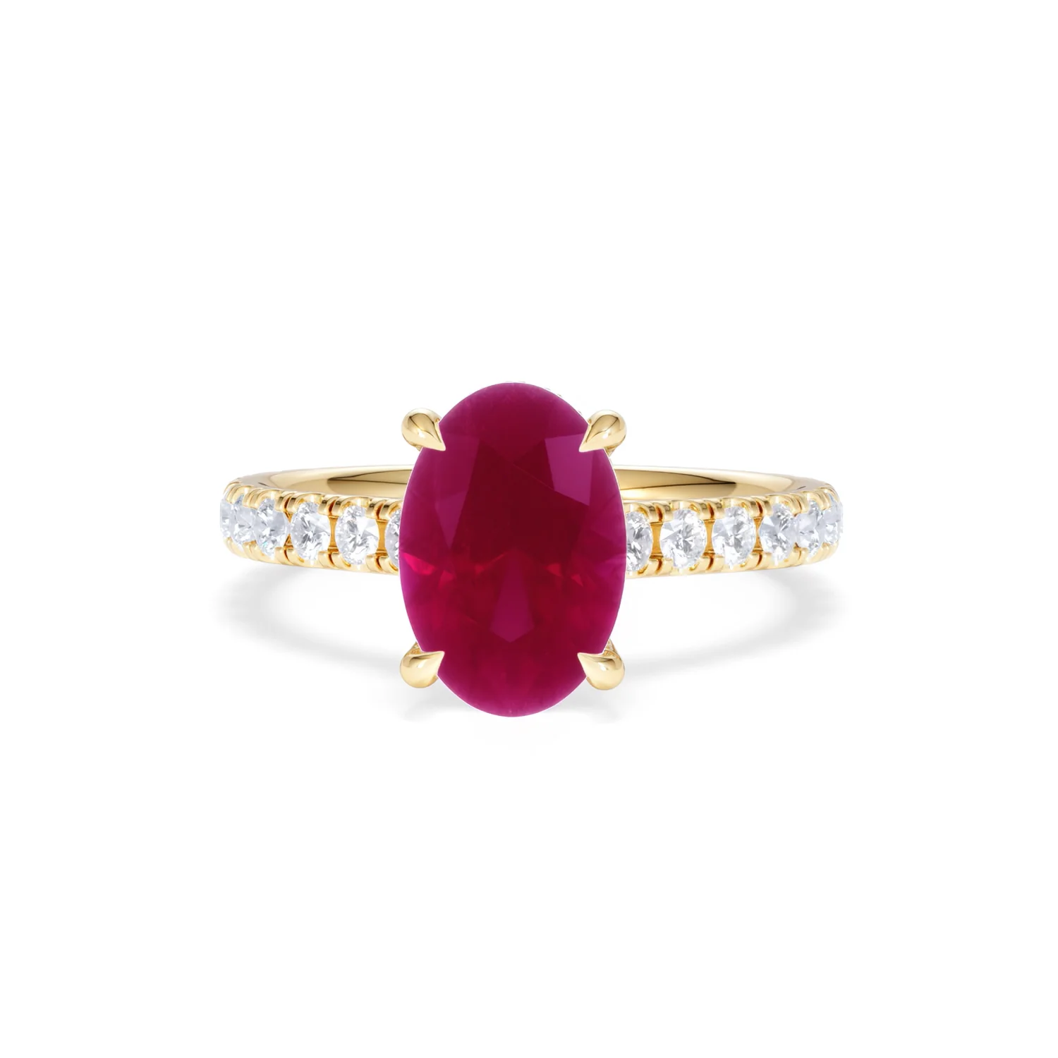 Amora 2.00ct Oval Cut Lab Ruby Hidden Halo Engagement with Side Stones Ring in 18K Yellow Gold - Image 88