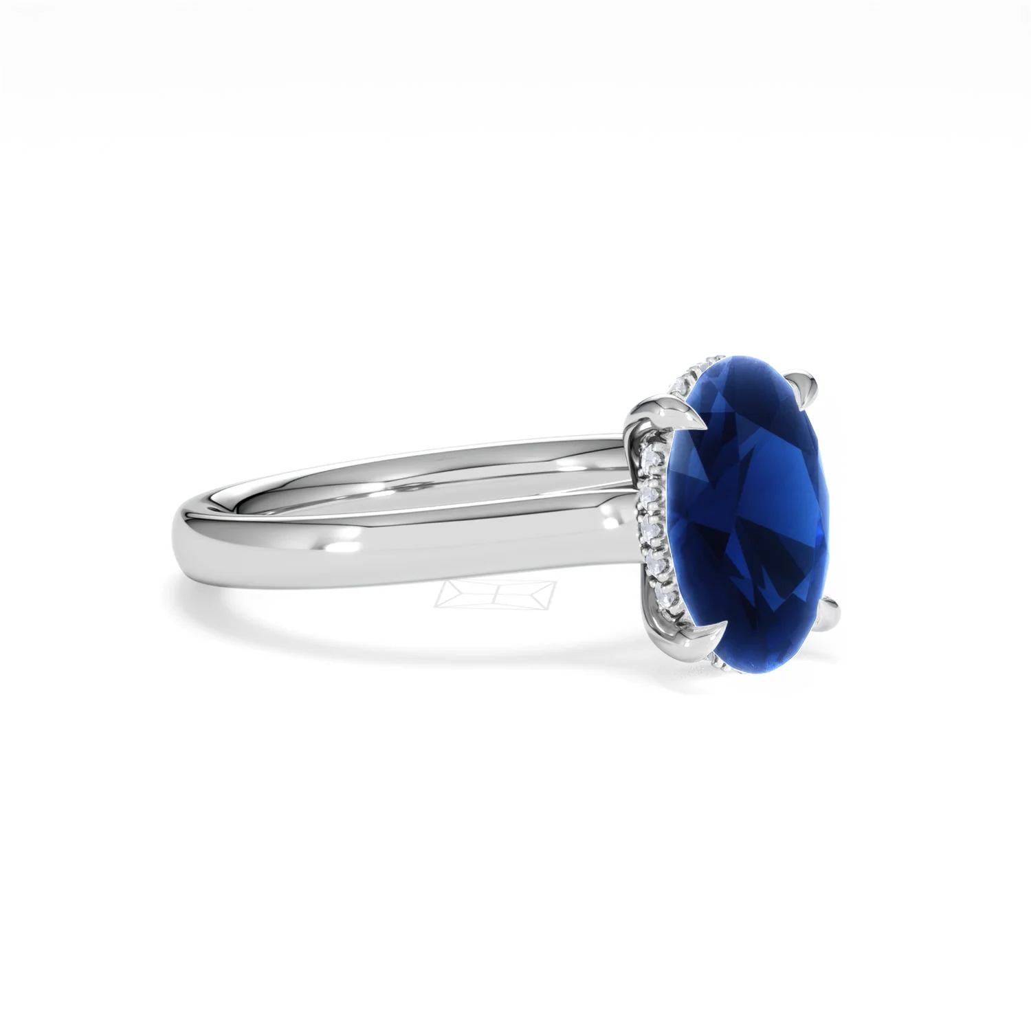 Amora 2.00ct Oval Cut Lab Sapphire Hidden Halo Engagement Ring in 18K White Gold - Image 18
