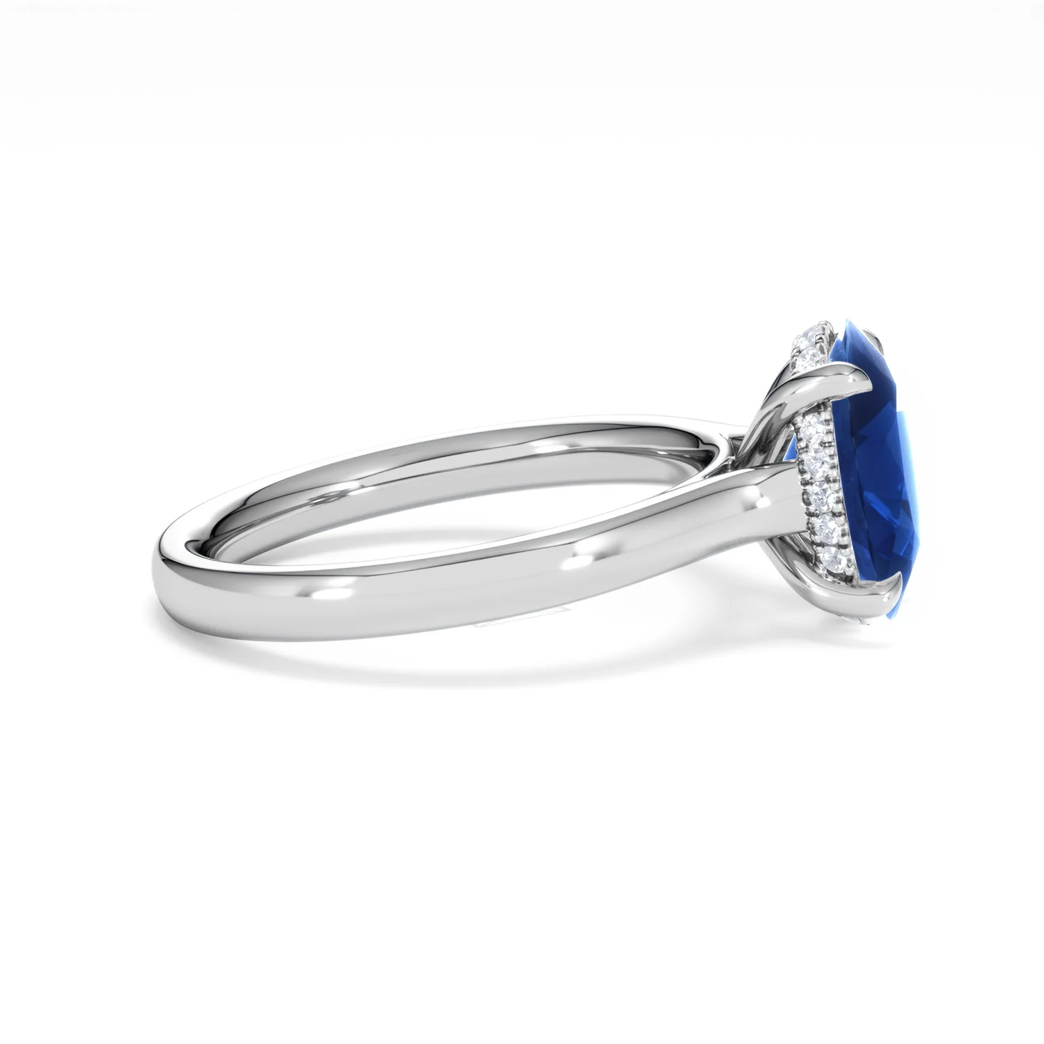 Amora 2.00ct Oval Cut Lab Sapphire Hidden Halo Engagement Ring in 18K White Gold - Image 27