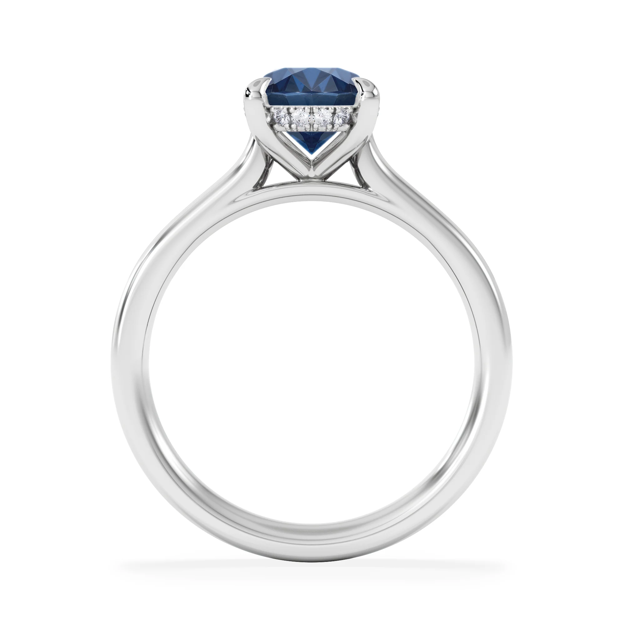 Amora 2.00ct Oval Cut Lab Sapphire Hidden Halo Engagement Ring in 18K White Gold - Image 3