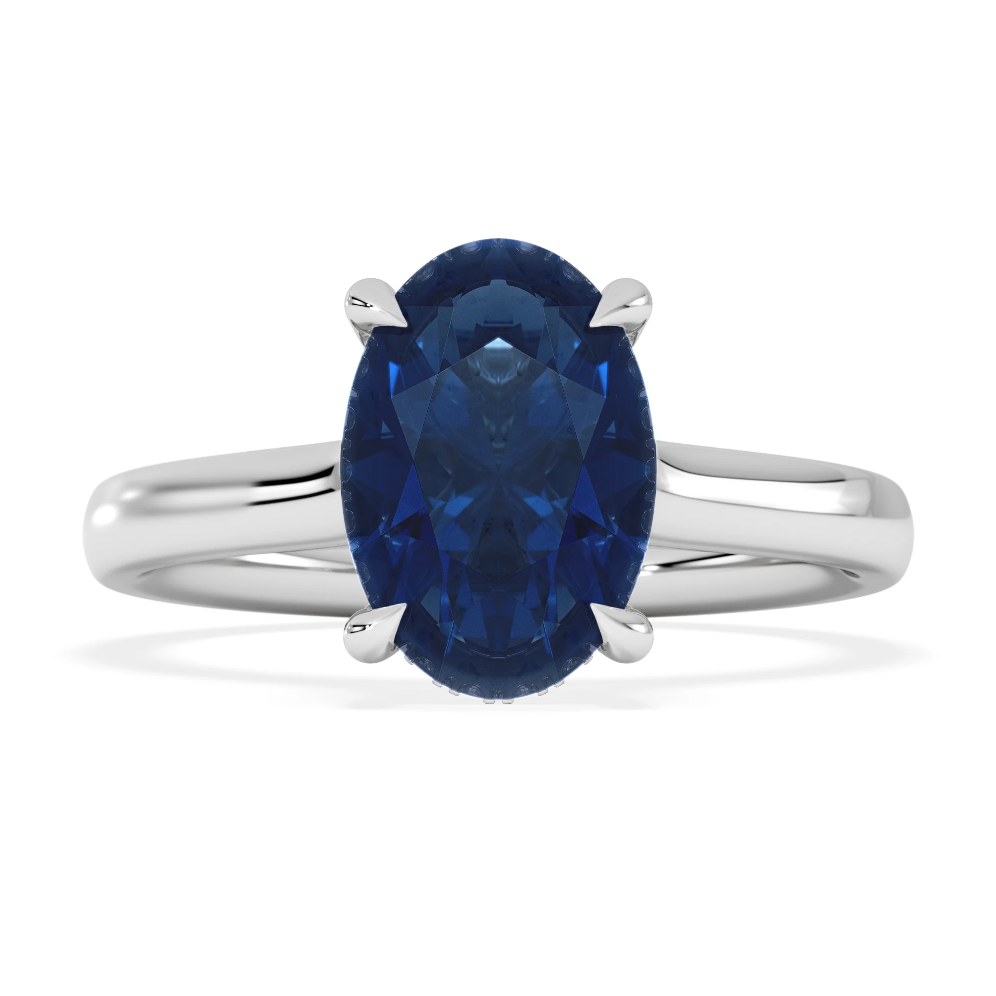 Amora 2.00ct Oval Cut Lab Sapphire Hidden Halo Engagement Ring in 18K White Gold - Image 7