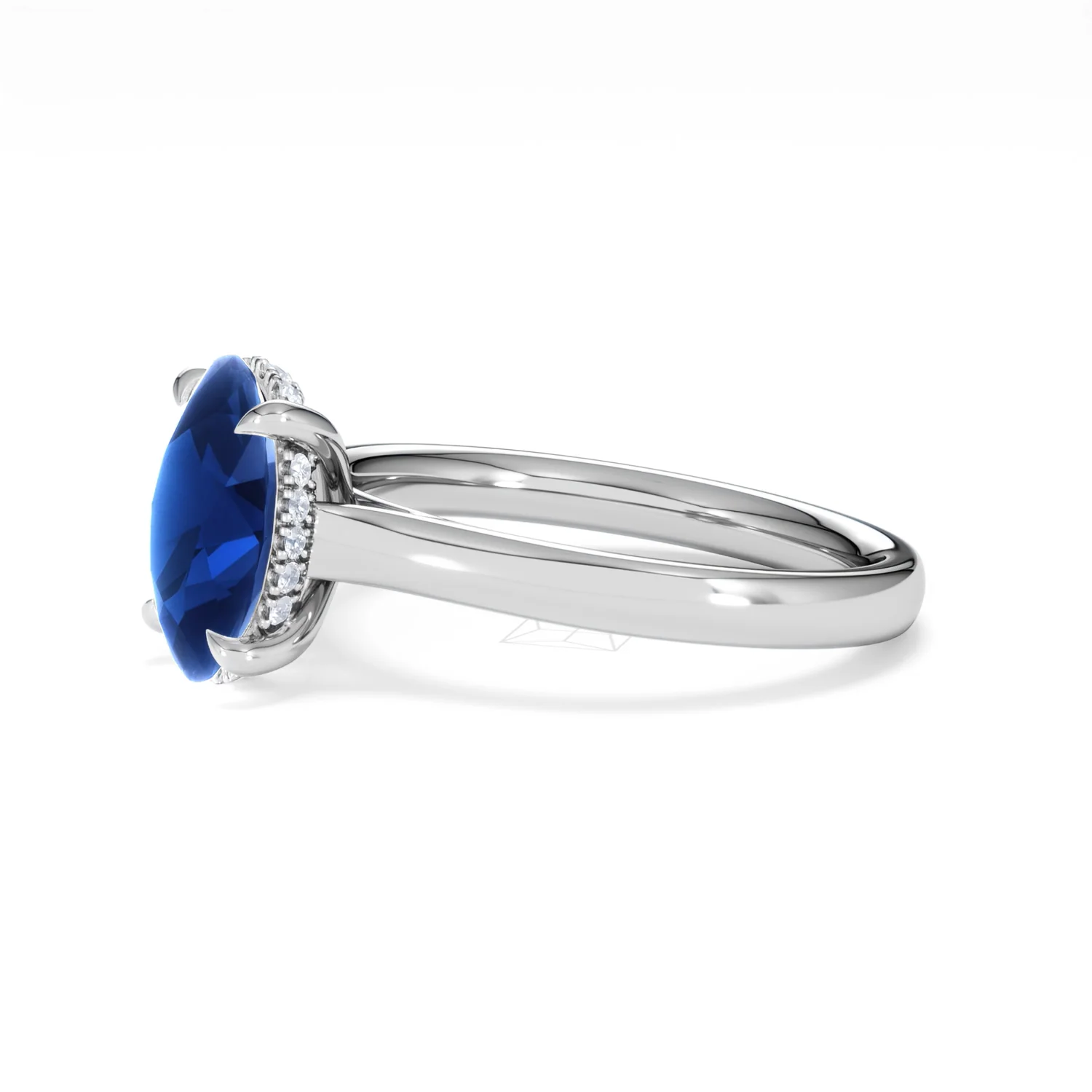 Amora 2.00ct Oval Cut Lab Sapphire Hidden Halo Engagement Ring in 18K White Gold - Image 75