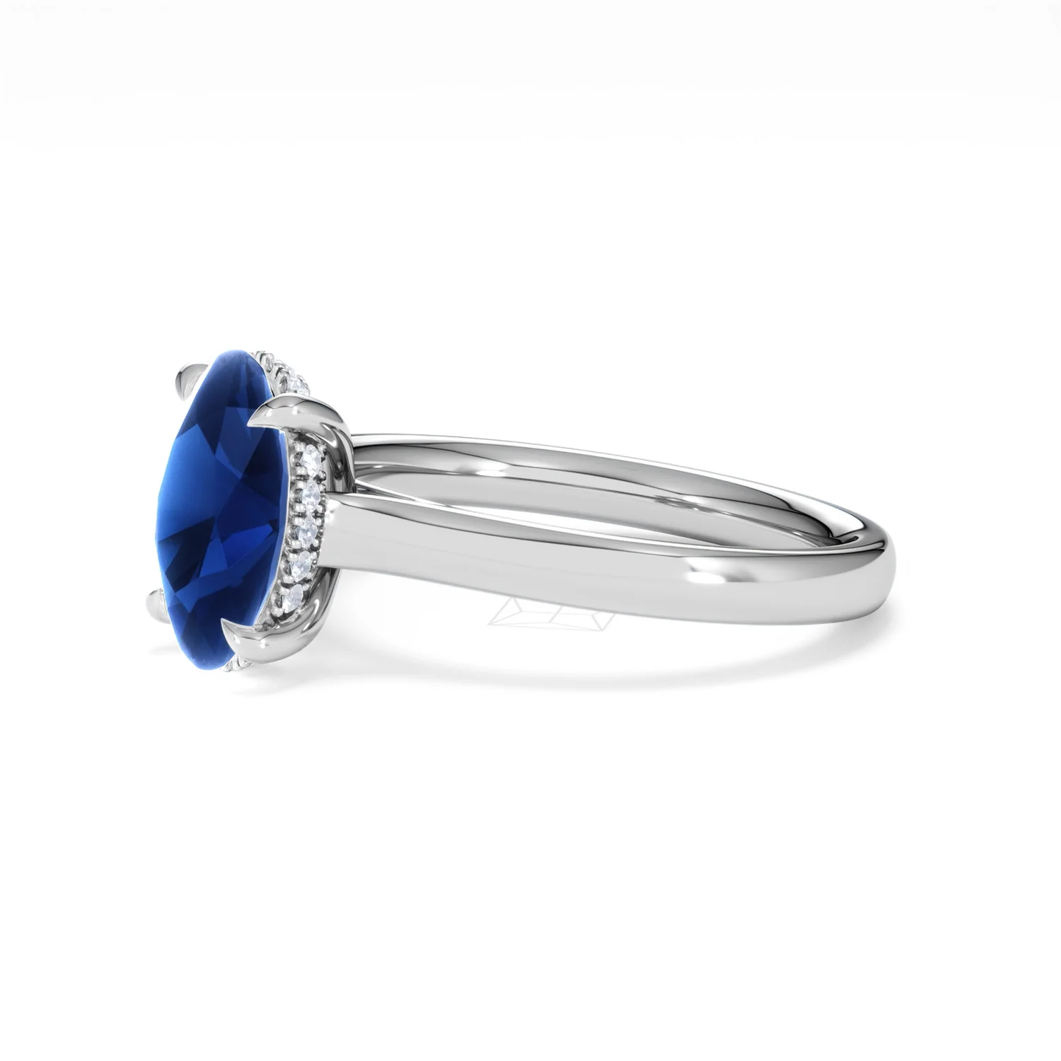 Amora 2.00ct Oval Cut Lab Sapphire Hidden Halo Engagement Ring in 18K White Gold - Image 76