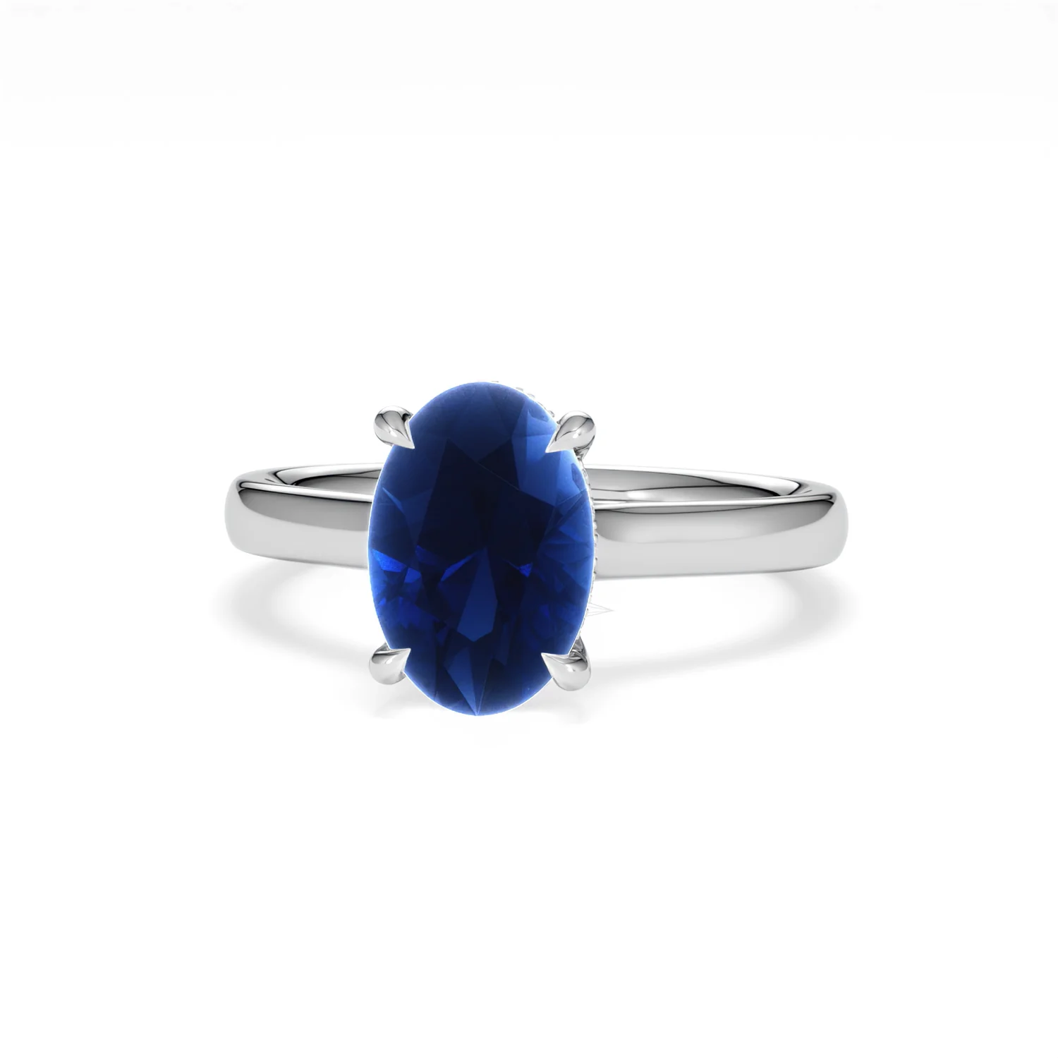 Amora 2.00ct Oval Cut Lab Sapphire Hidden Halo Engagement Ring in 18K White Gold - Image 87