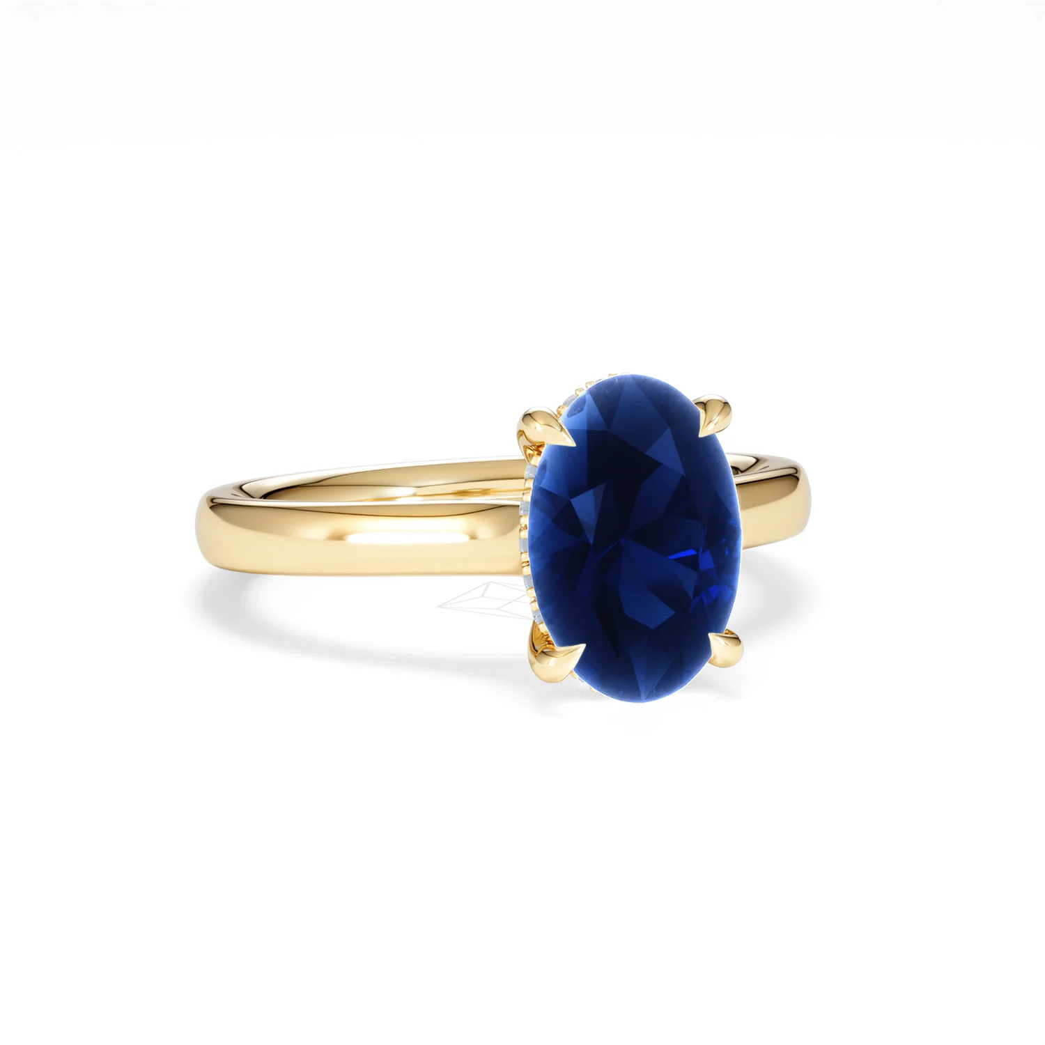 Amora 2.00ct Oval Cut Lab Sapphire Hidden Halo Engagement Ring in 18K Yellow Gold - Image 13