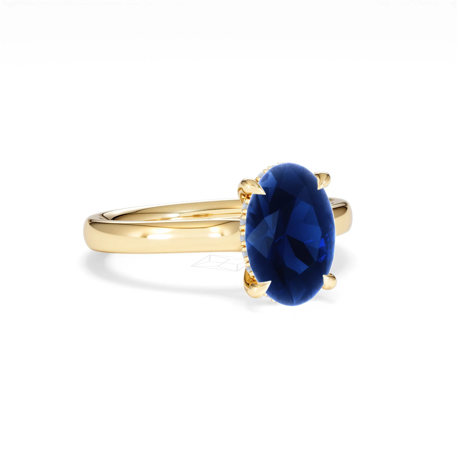 Amora 2.00ct Oval Cut Lab Sapphire Hidden Halo Engagement Ring in 18K Yellow Gold - Image 14